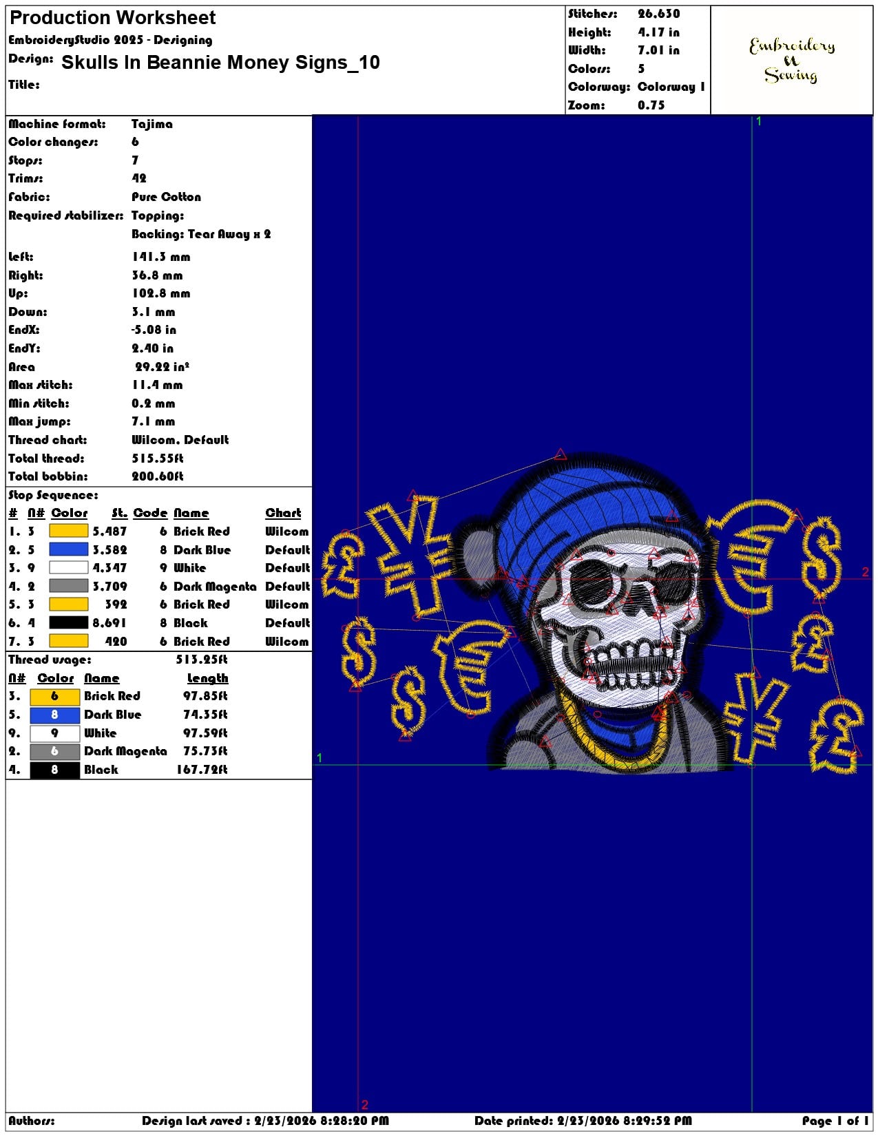 Skulls In Beannie Money Signs  - Elegant embroidery design file-instant download — view 3