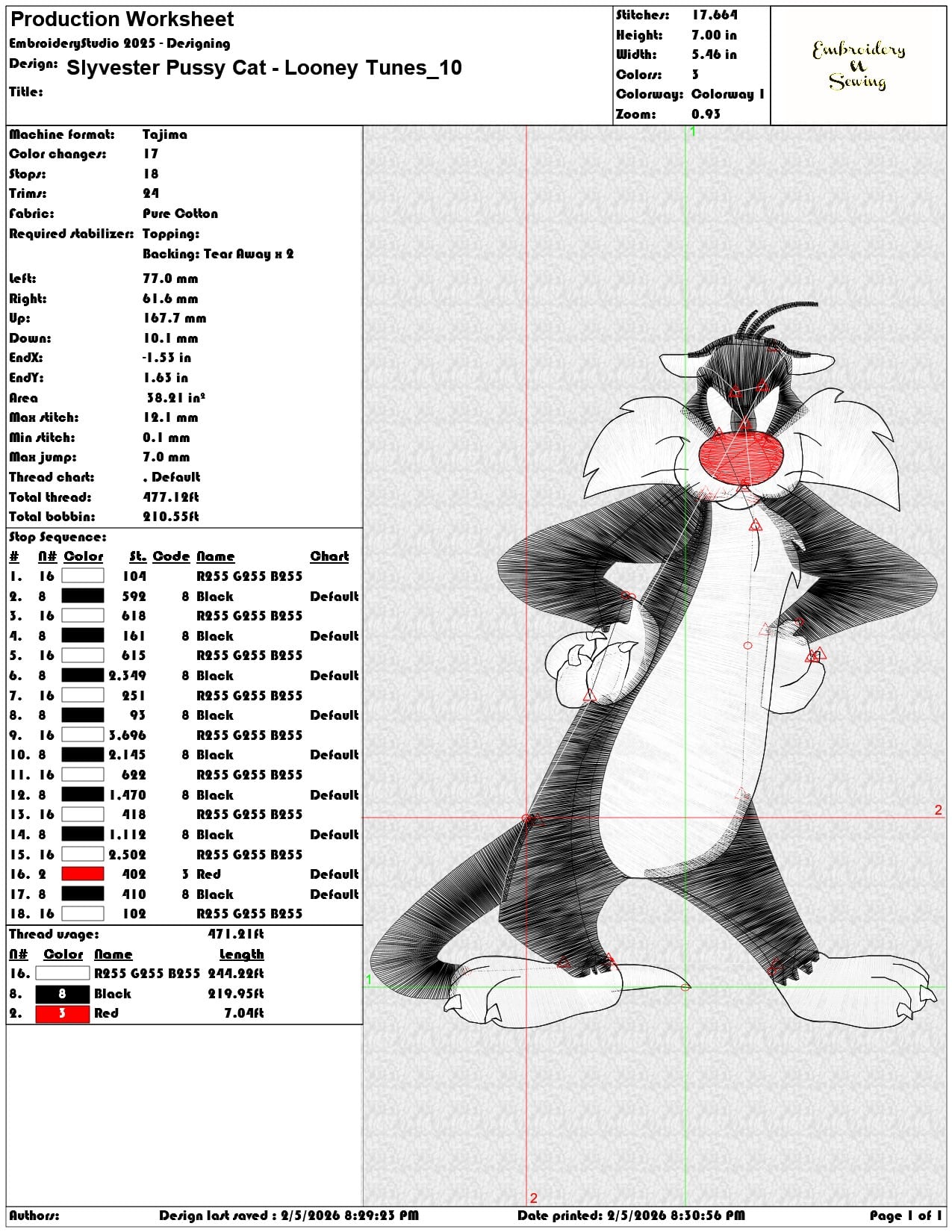 Slyvester Pussy Cat Looney Tunes  - Elegant embroidery design file-instant download — view 3