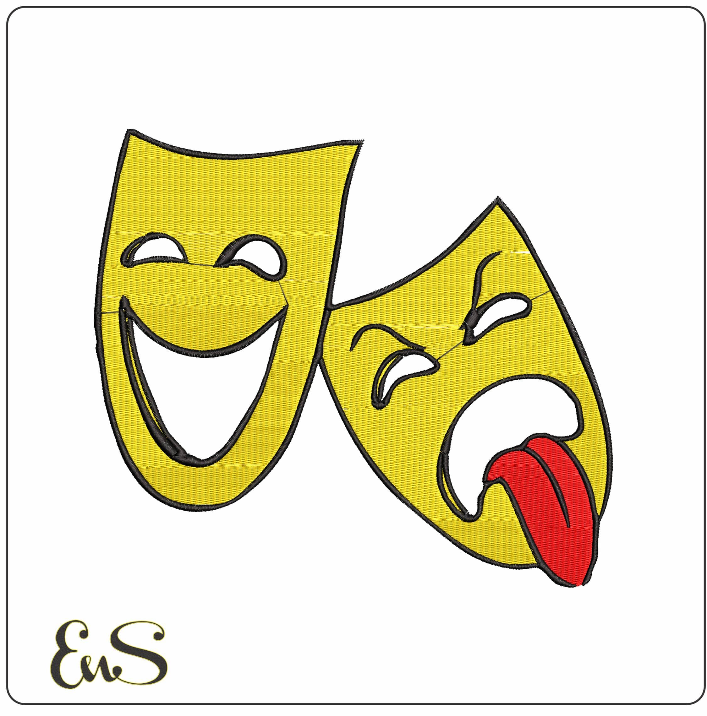 Smiling and Sad Mask  - Elegant embroidery design file-instant download