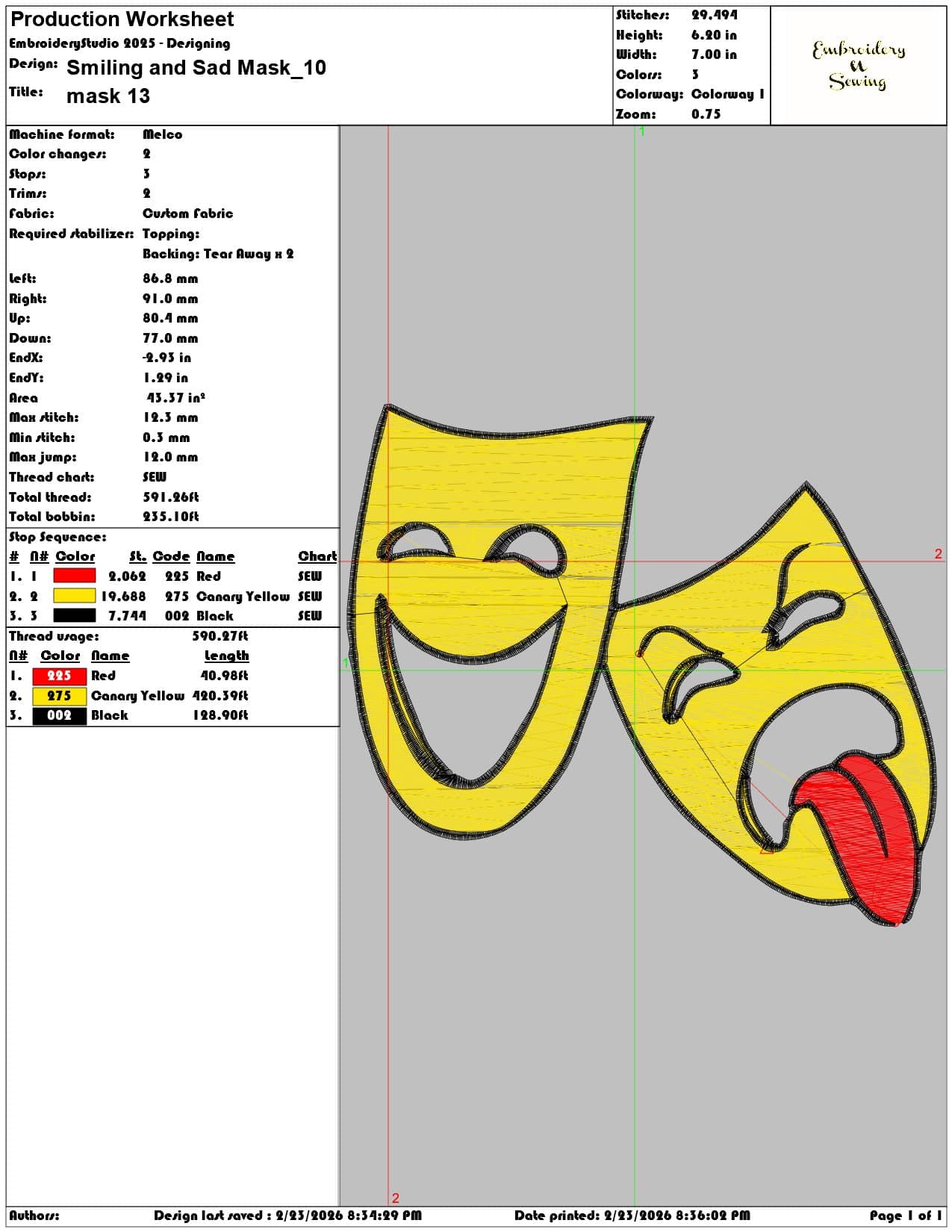 Smiling and Sad Mask  - Elegant embroidery design file-instant download — view 3