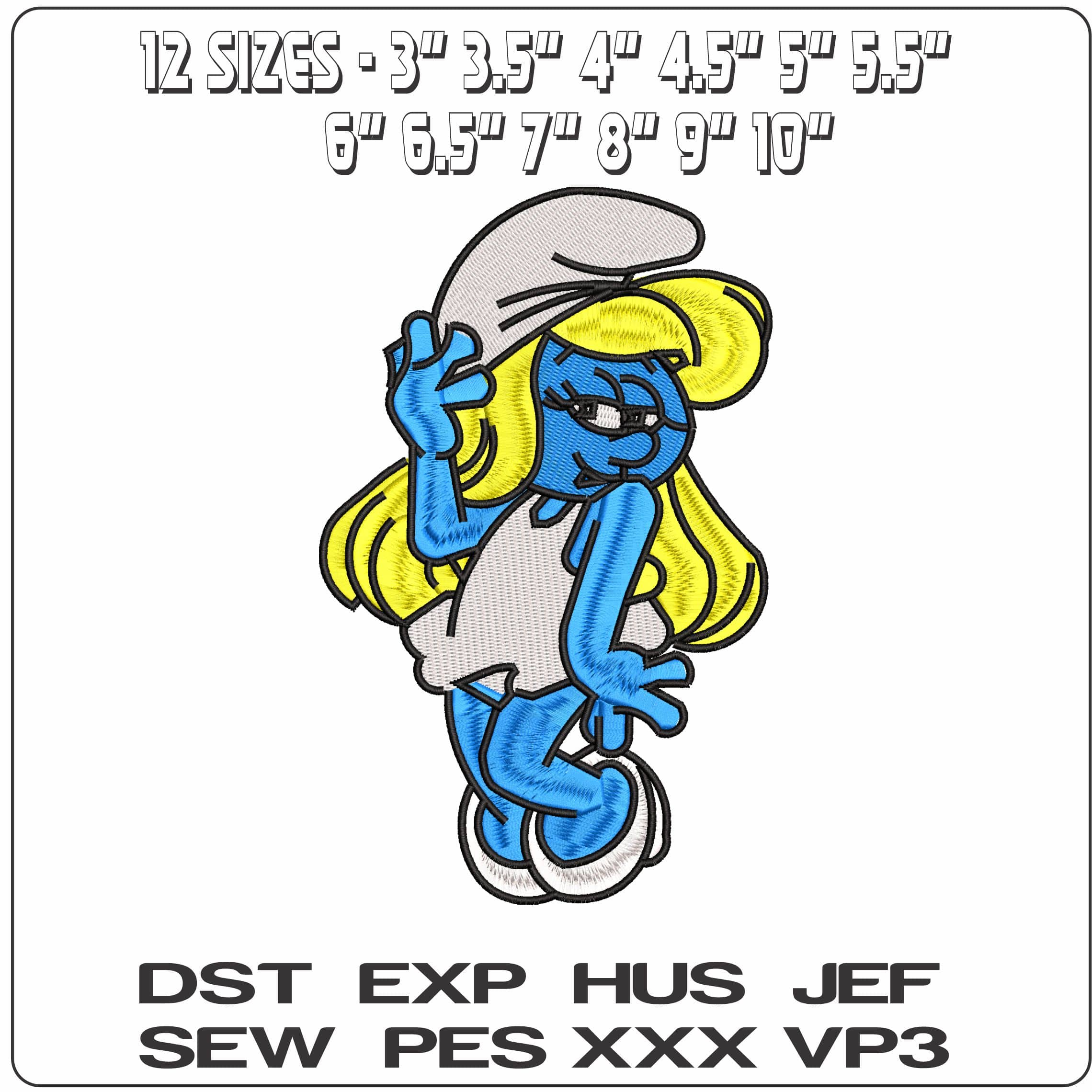 Smurfette Coy The Smurfs Cartoon  - Elegant embroidery design file-instant download — view 2