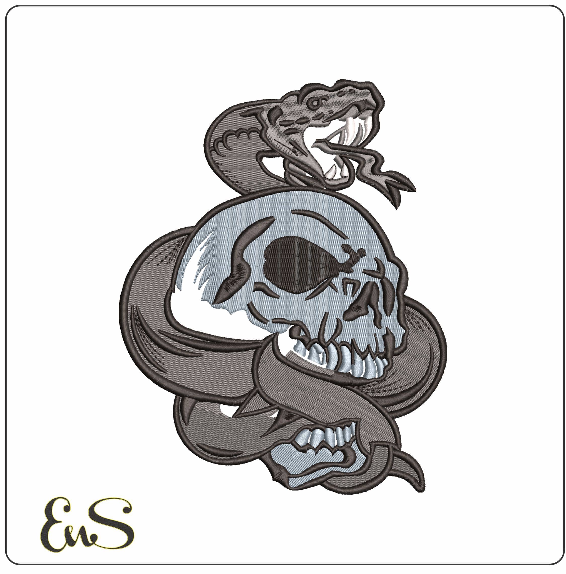 Snake around skull  - Elegant embroidery design file-instant download