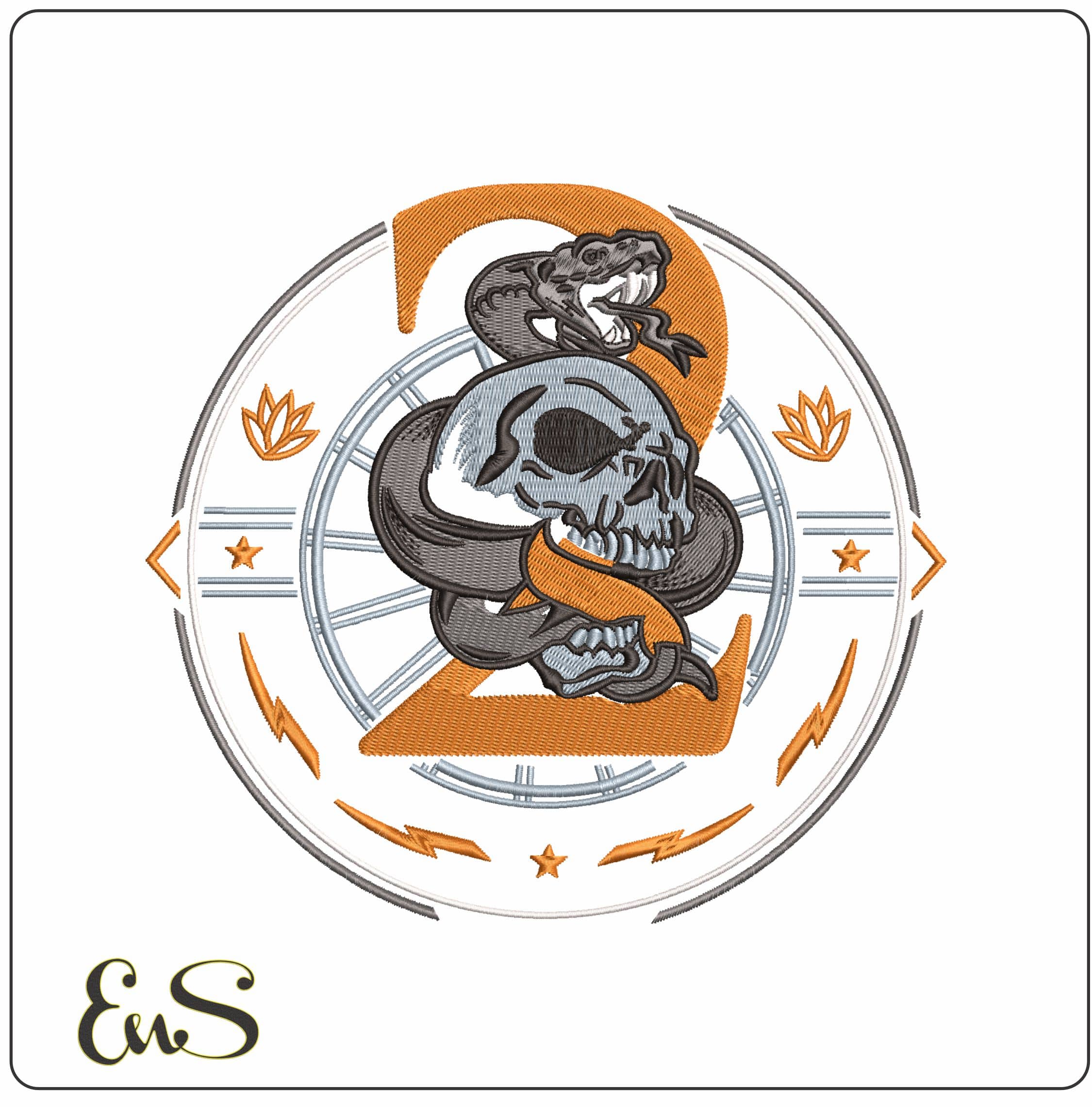 Snake around skull emblem  - Elegant embroidery design file-instant download