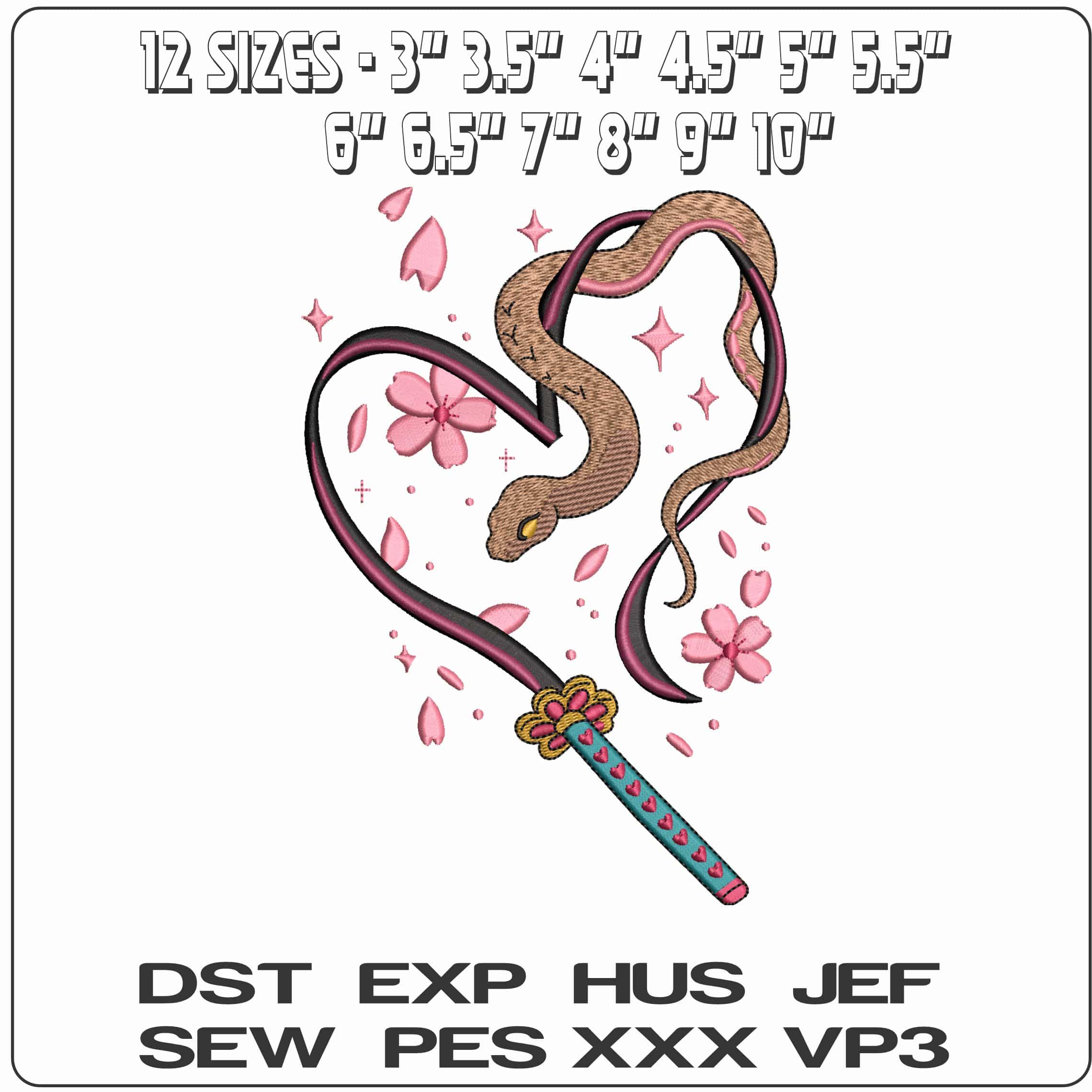 Snake on a Sword heart Anime  - Elegant embroidery design file-instant download — view 2