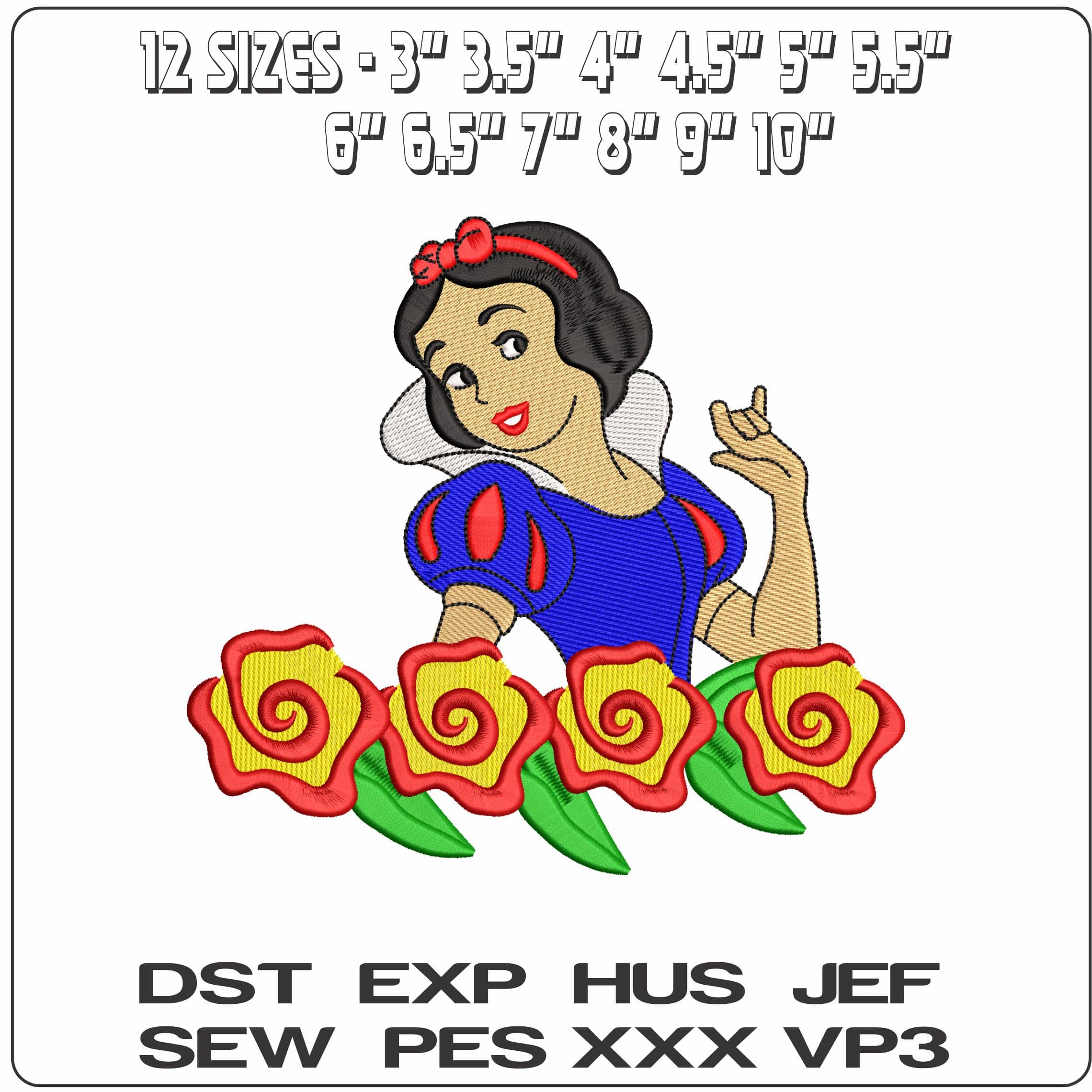 Snow White with Flowers  and the Seven Dwarfs Disney  - Elegant embroidery design file-instant download — view 2