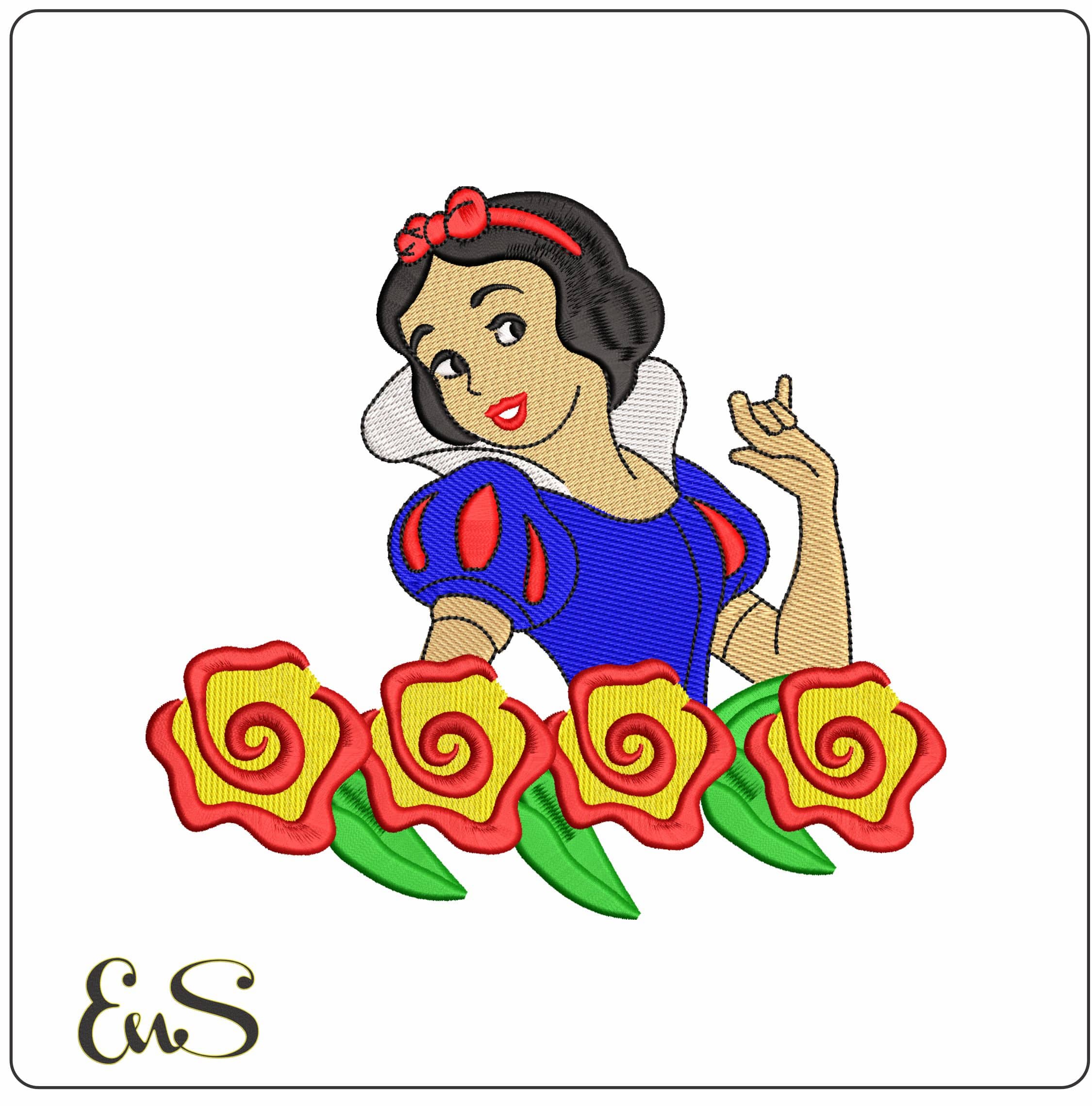 Snow White with Flowers  and the Seven Dwarfs Disney  - Elegant embroidery design file-instant download