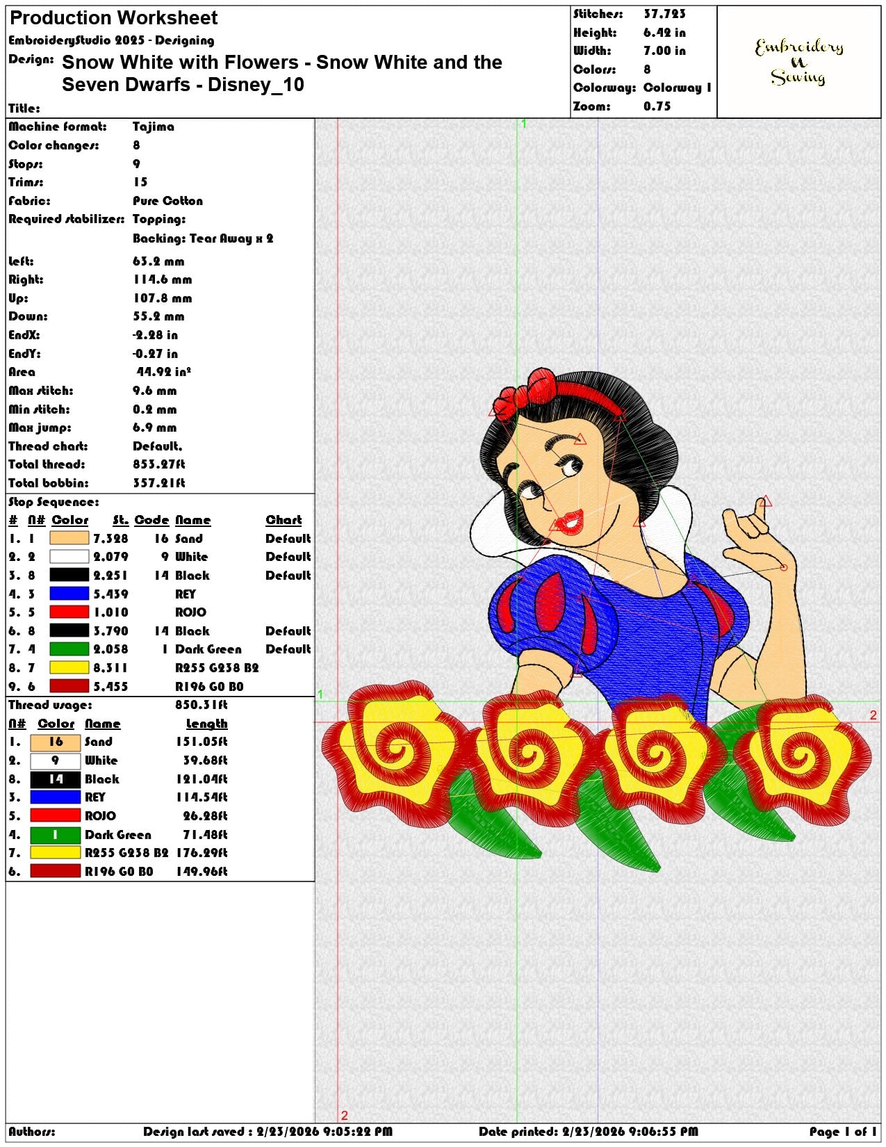Snow White with Flowers  and the Seven Dwarfs Disney  - Elegant embroidery design file-instant download — view 3