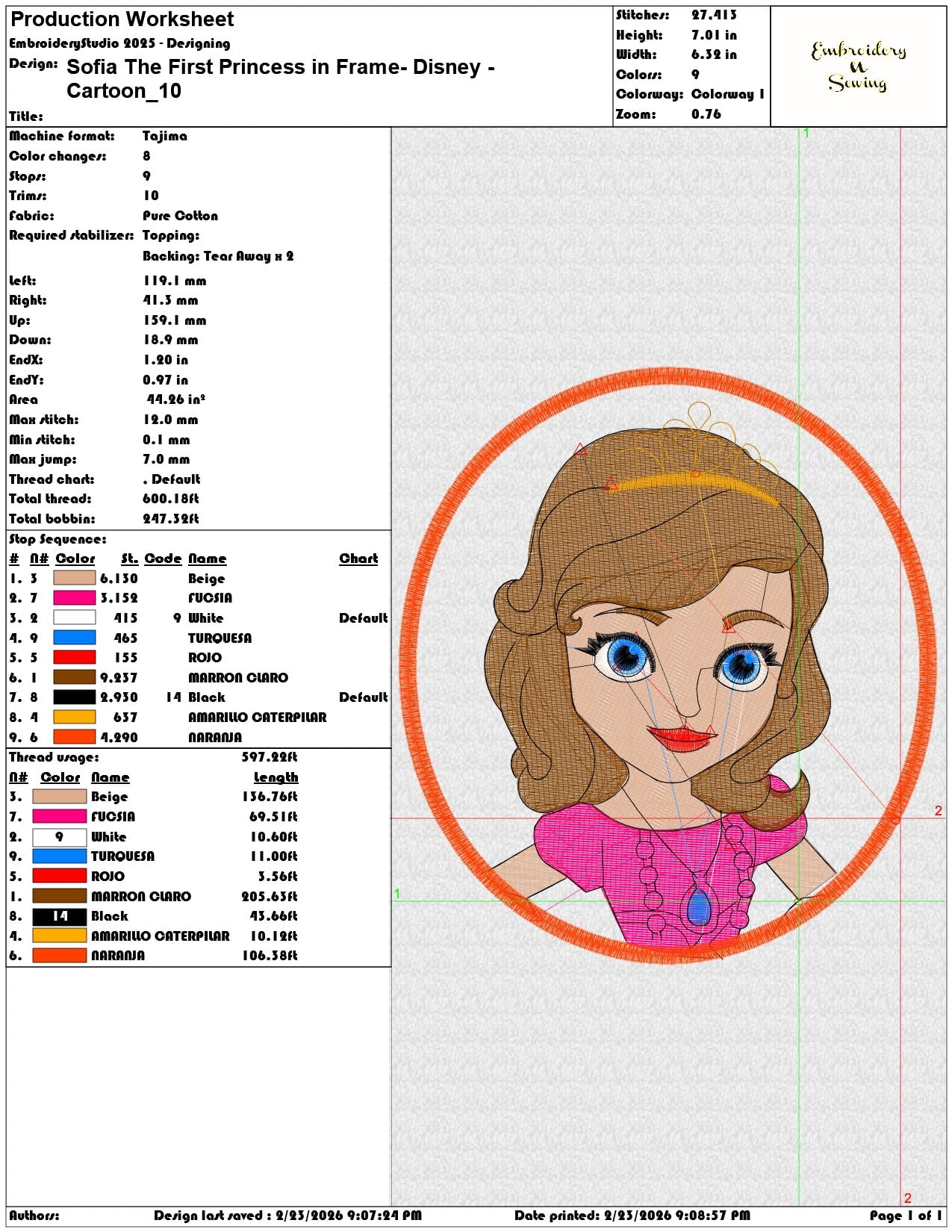 Sofia The First Princess in Frame Disney Cartoon  - Elegant embroidery design file-instant download — view 3