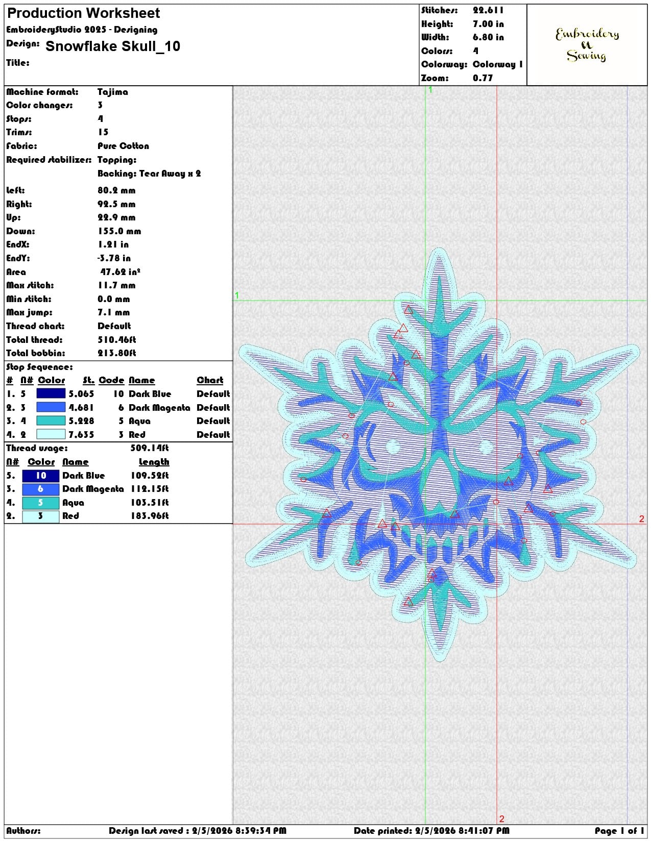 Snowflake Skull  - Elegant embroidery design file-instant download — view 3