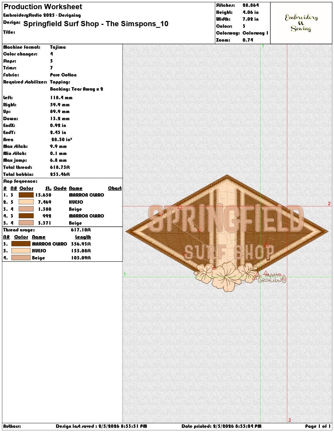 Springfield Surf Shop The Simspons  - Elegant embroidery design file-instant download — view 3