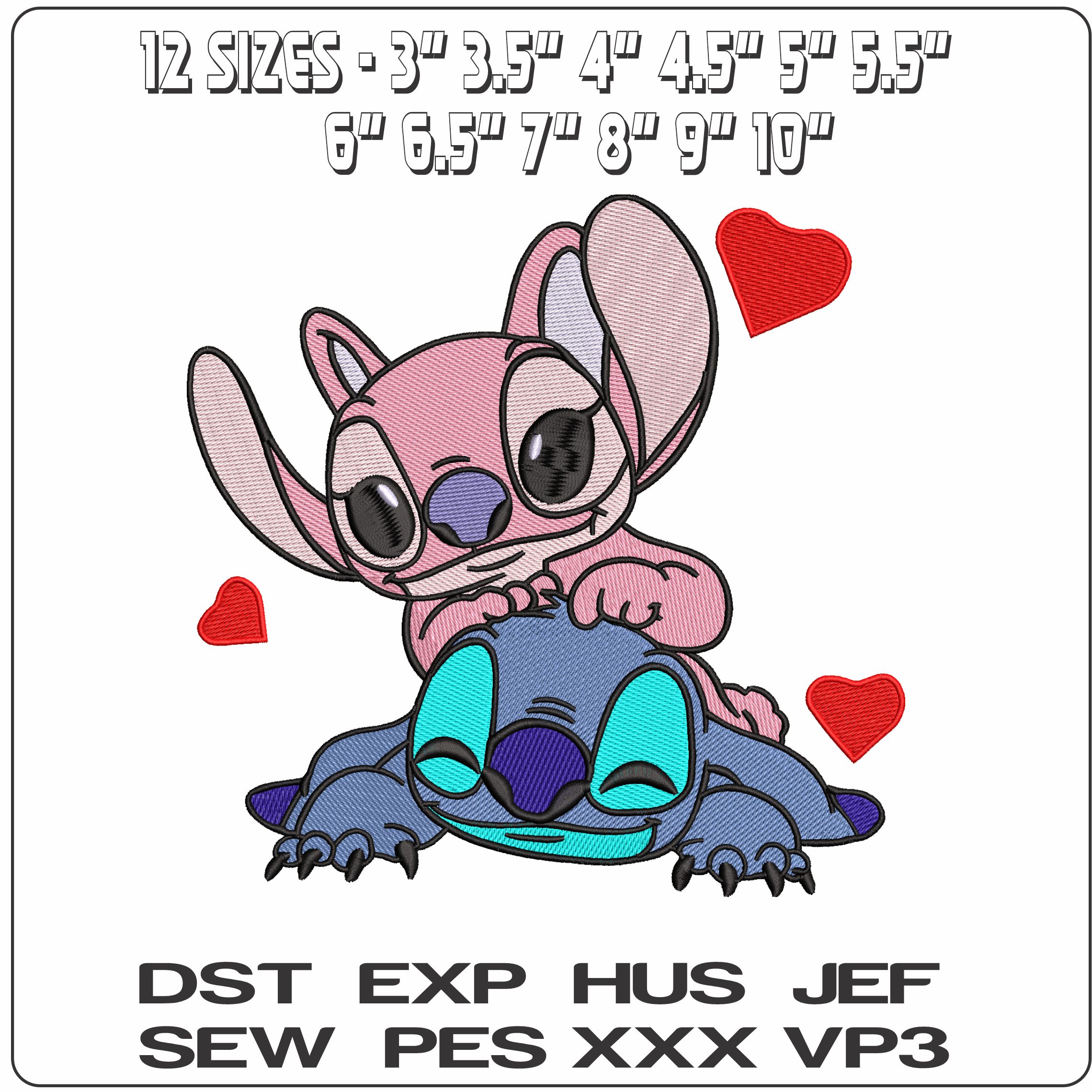 Stitch and Angel love and Cuddles  - Elegant embroidery design file-instant download — view 2