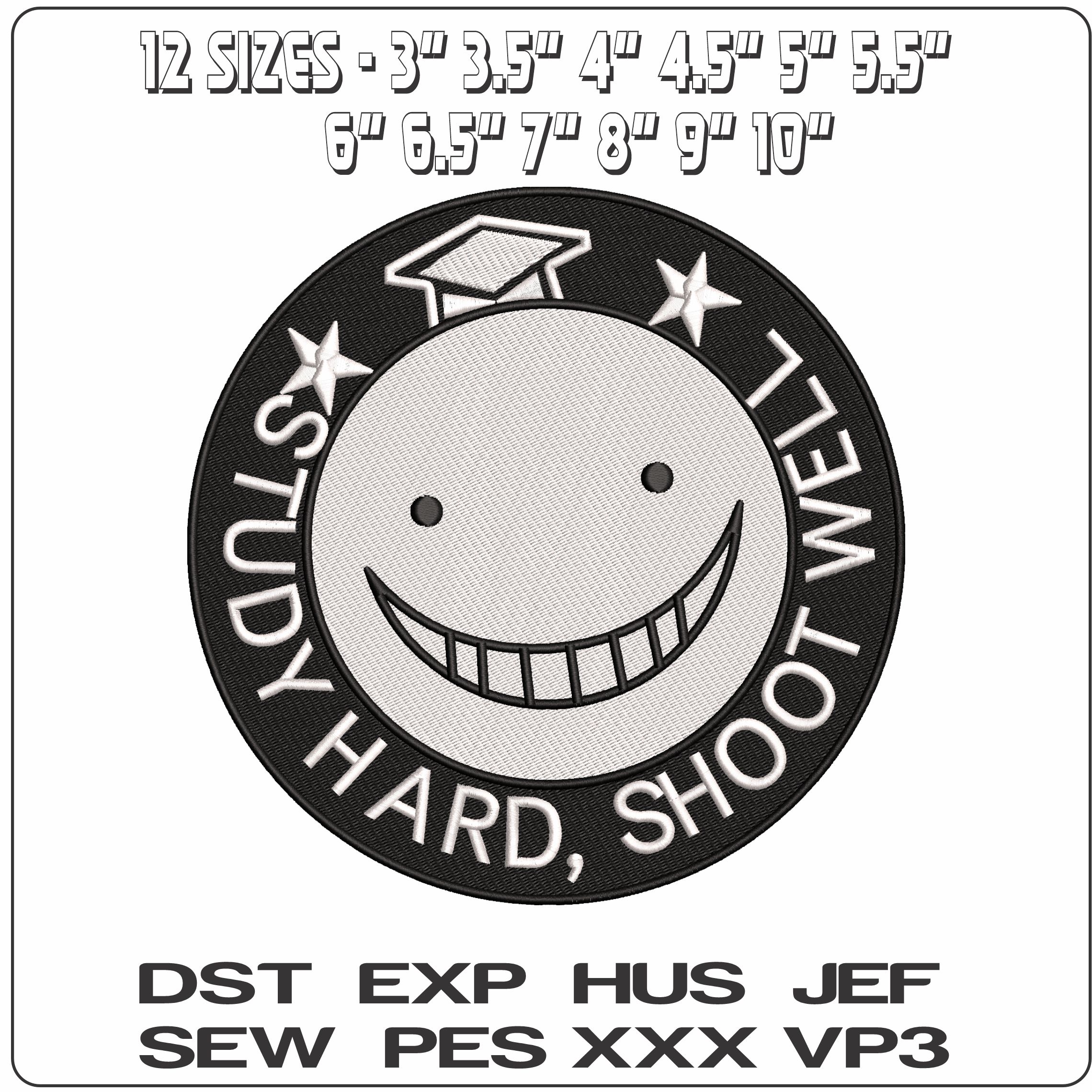 Study Hard Shoot Well Emblem  - Elegant embroidery design file-instant download — view 2
