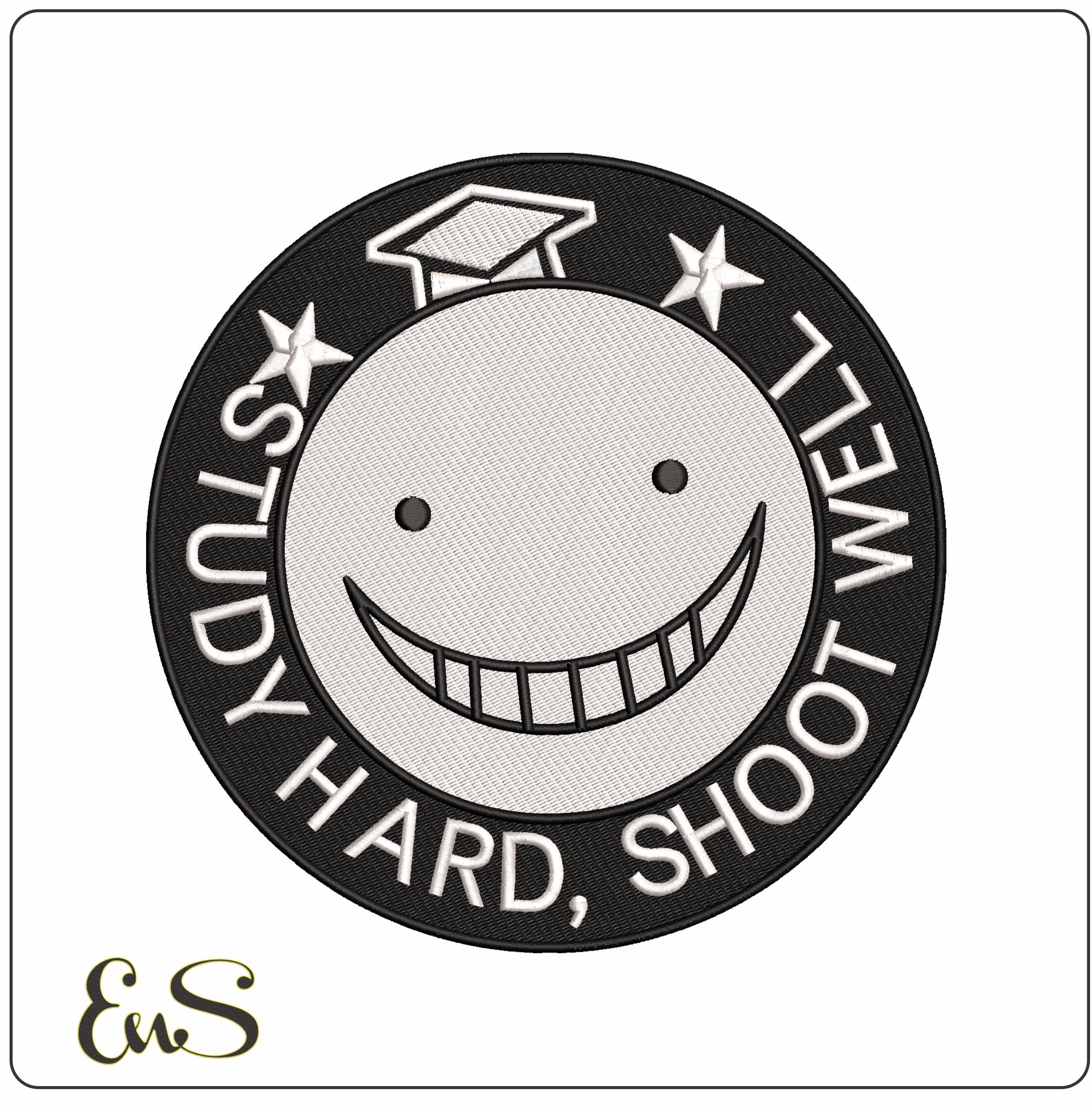 Study Hard Shoot Well Emblem  - Elegant embroidery design file-instant download