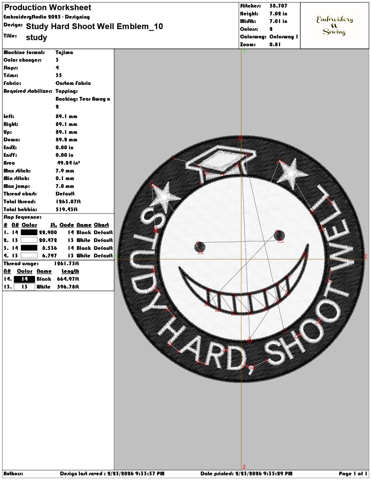 Study Hard Shoot Well Emblem  - Elegant embroidery design file-instant download — view 3