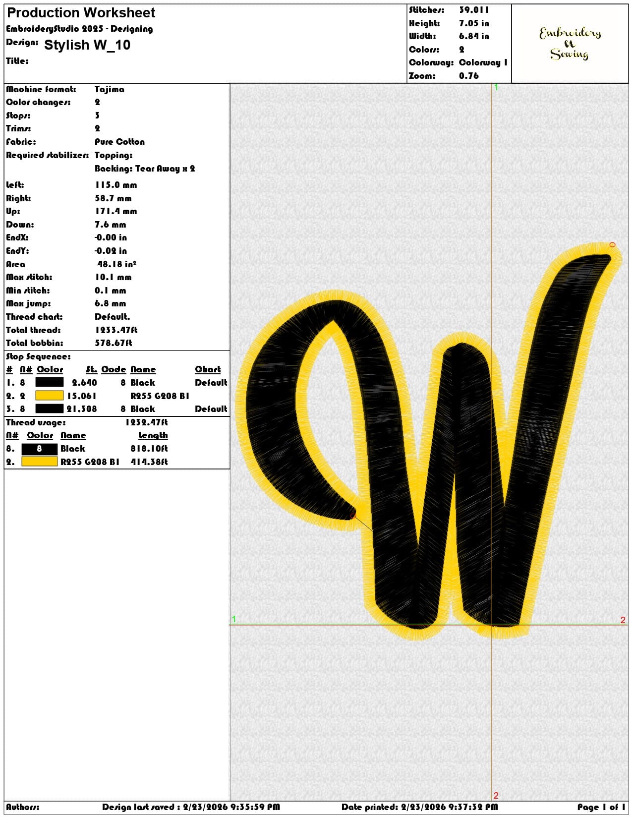 Stylish W  - Elegant embroidery design file-instant download — view 3