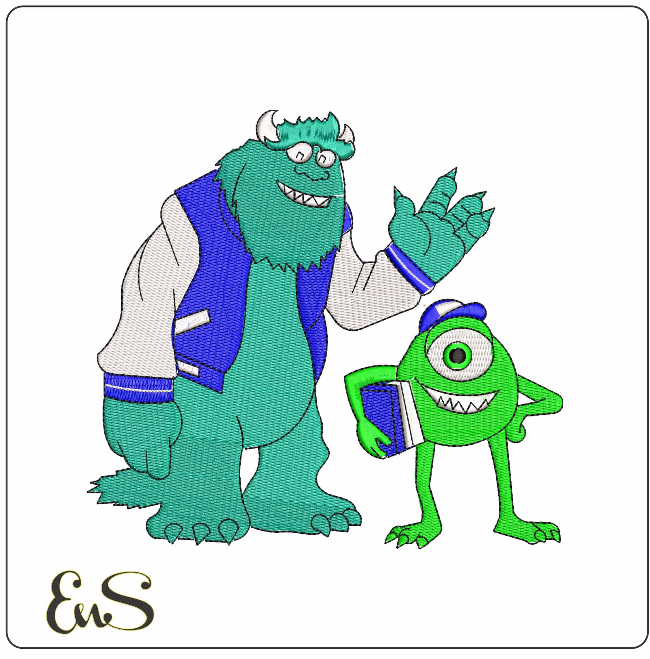 Sully and Mike Monsters Inc University  - Elegant embroidery design file-instant download