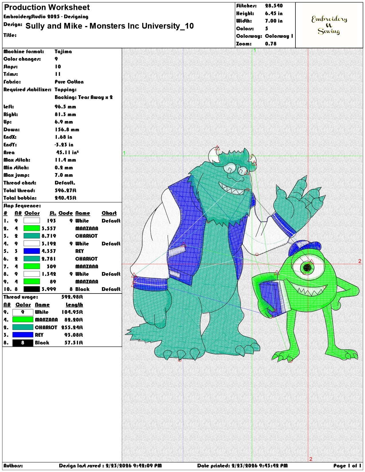 Sully and Mike Monsters Inc University  - Elegant embroidery design file-instant download — view 3