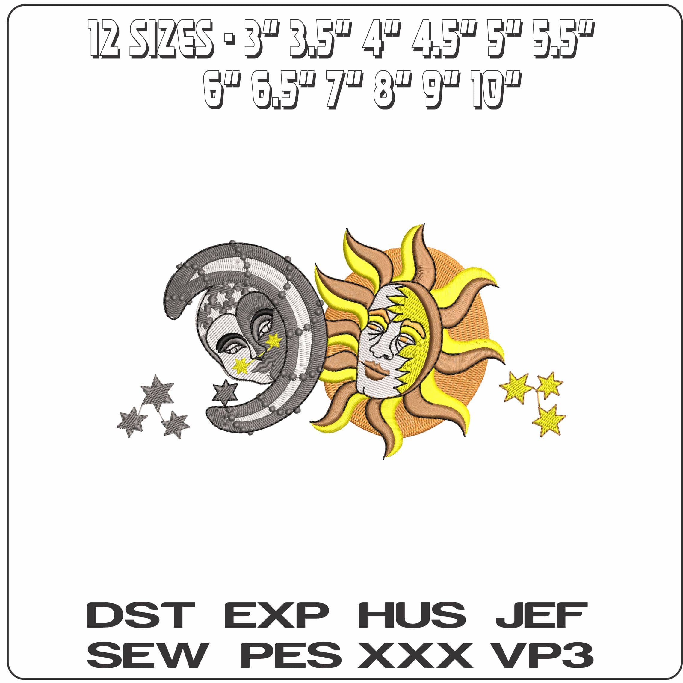 Sun and Moon Faces  - Elegant embroidery design file-instant download — view 2
