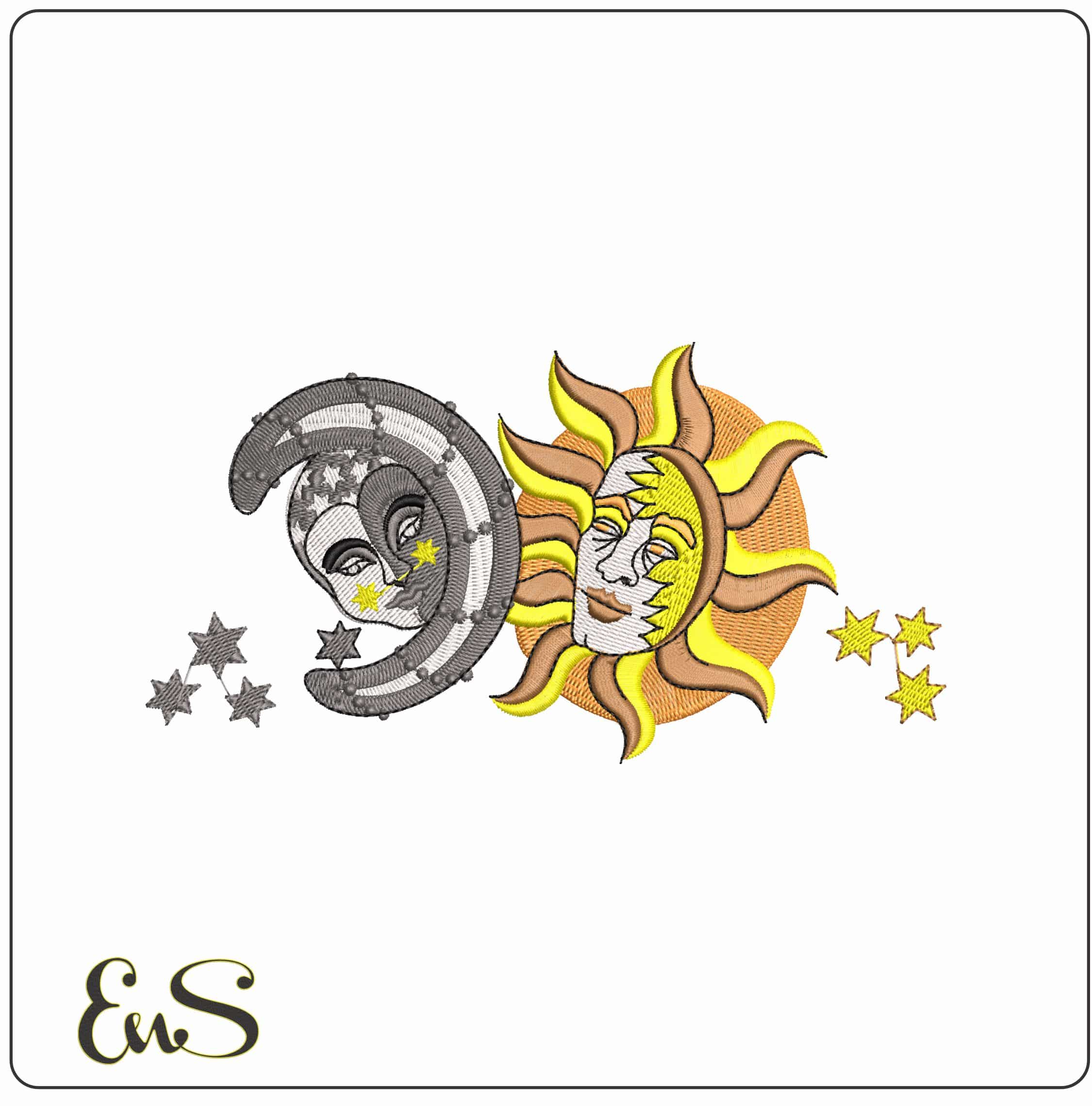 Sun and Moon Faces  - Elegant embroidery design file-instant download