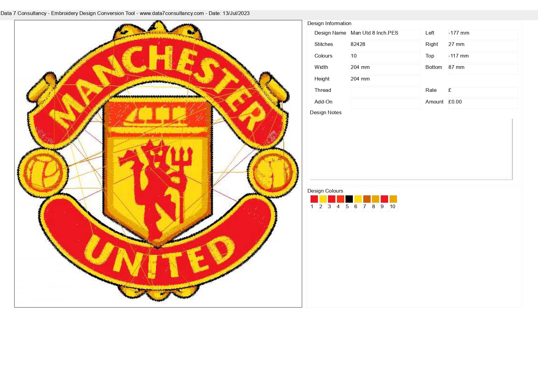 Man Utd embroidery design - Red Devils design machine pattern embroidery file instant download in a frame — view 2