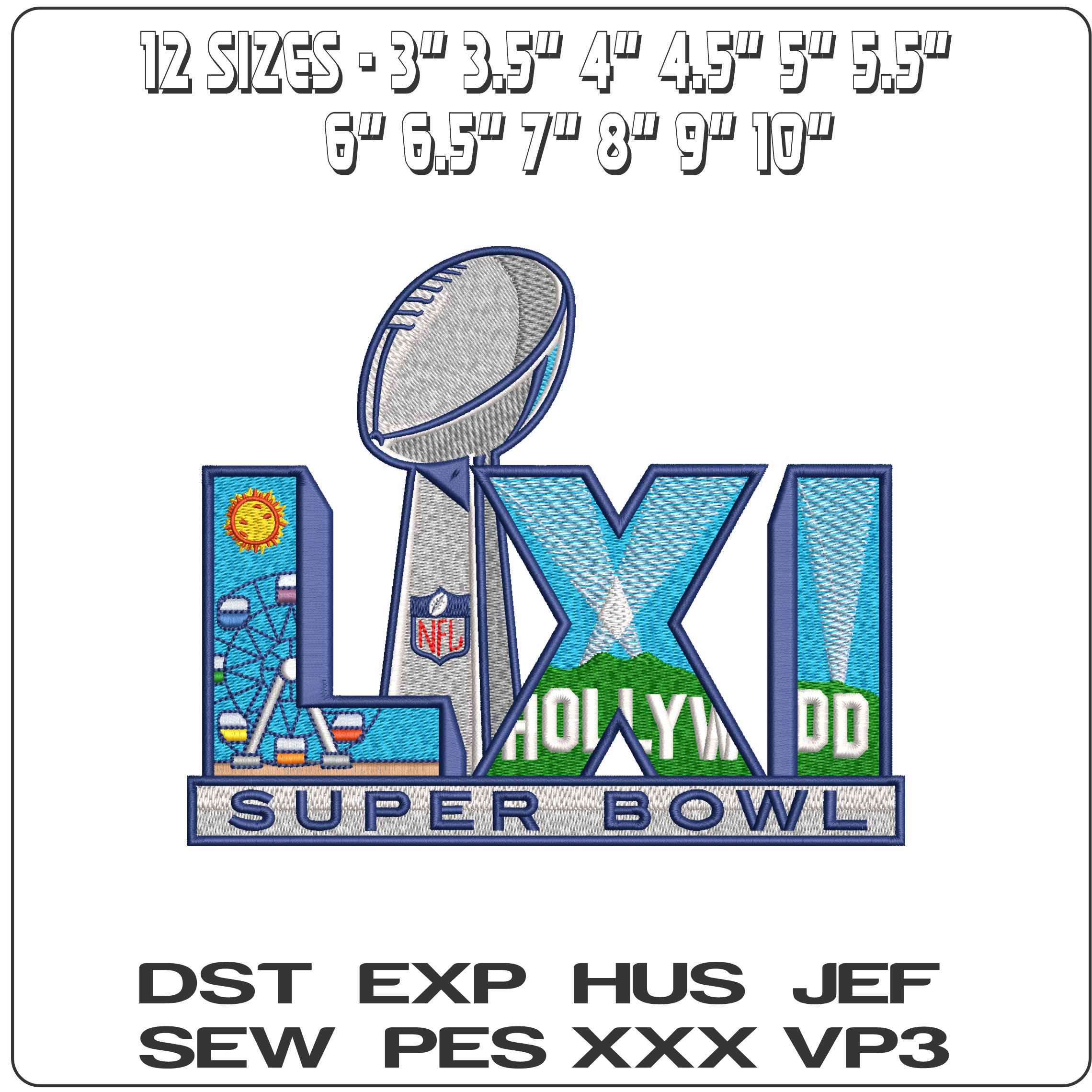 Superbowl LXI 2027  - Elegant embroidery design file-instant download — view 2