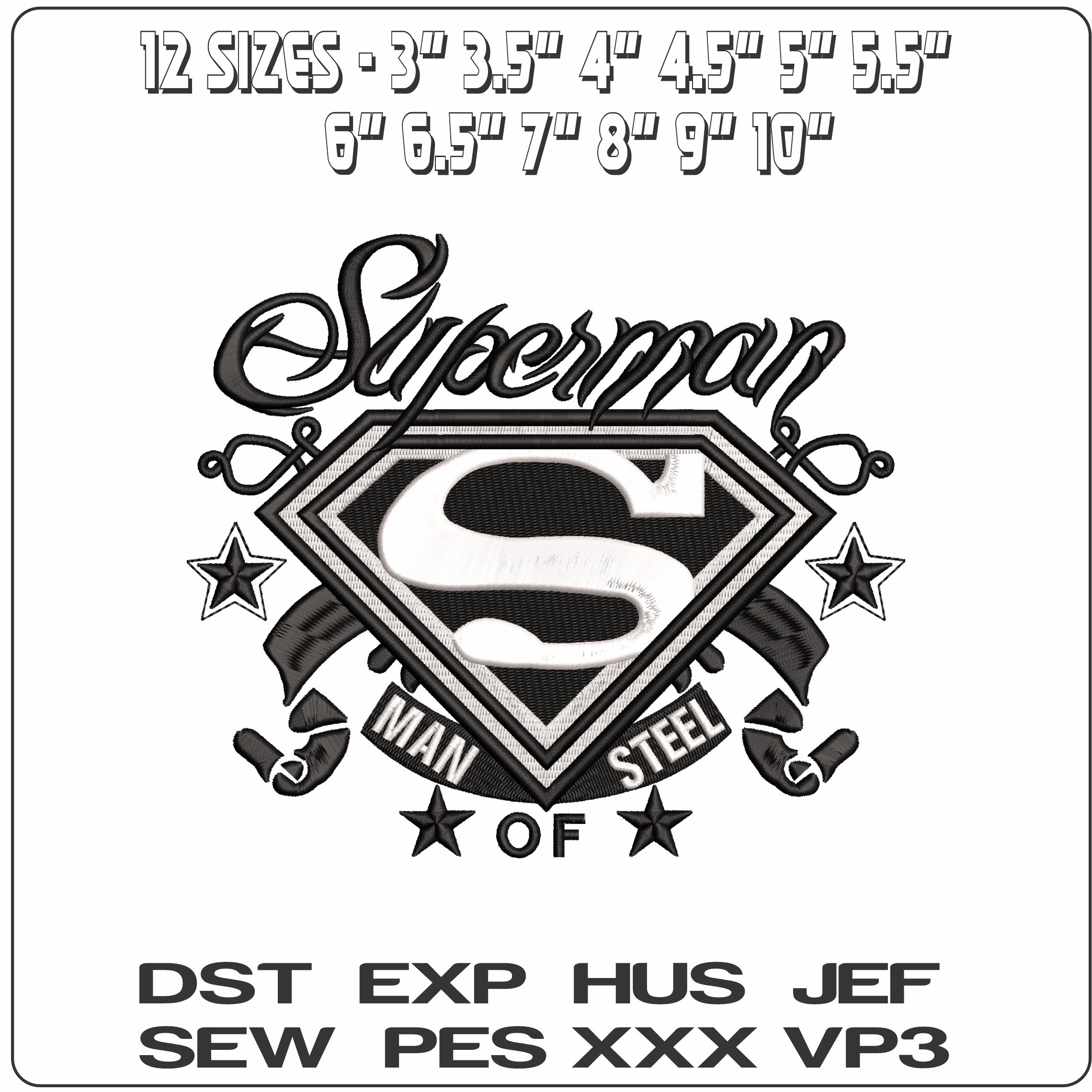 Superman Man of Steel Emblem DC Comic  - Elegant embroidery design file-instant download — view 2