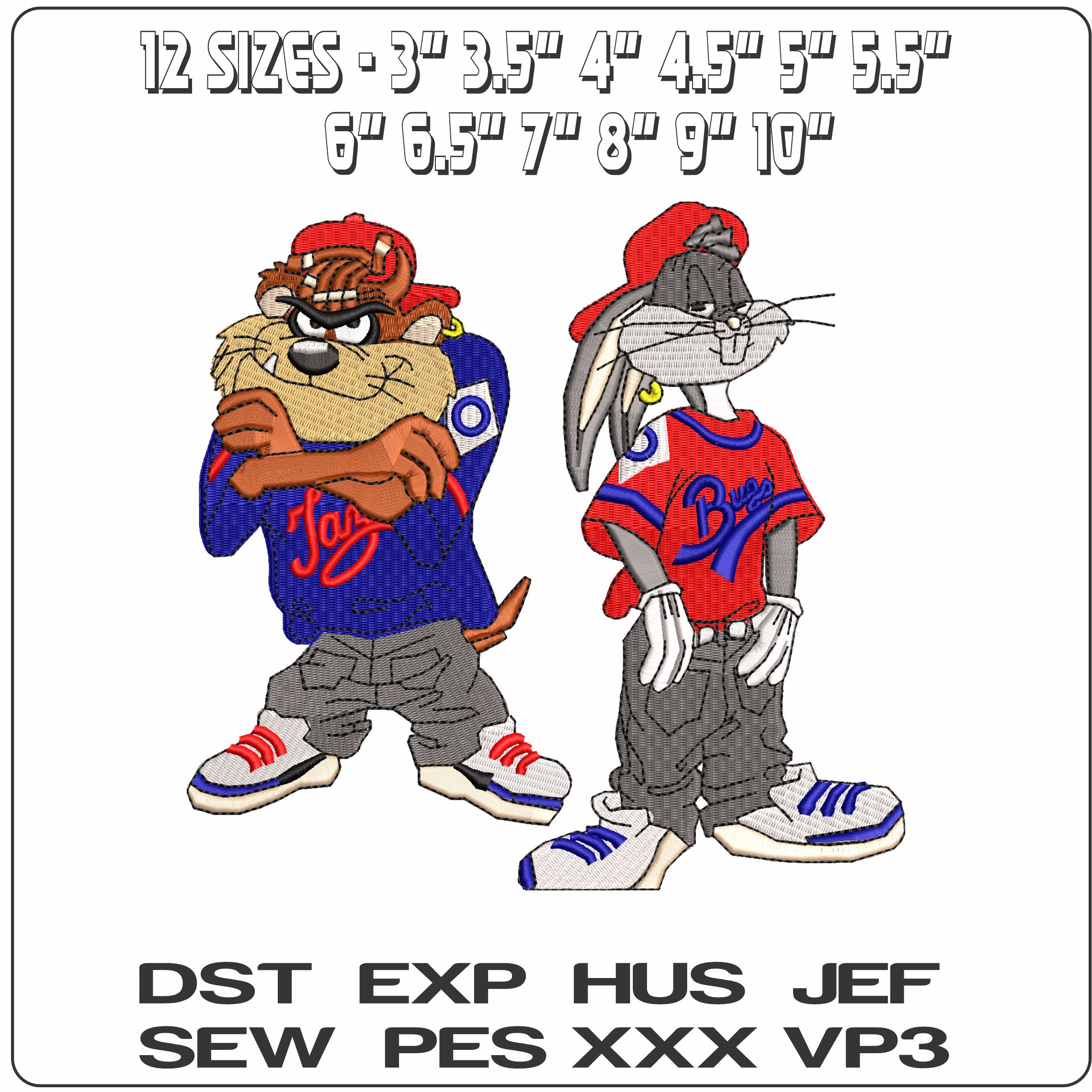 Taz and Bugs in Baseball Outfits Looney Tunes  - Elegant embroidery design file-instant download — view 2