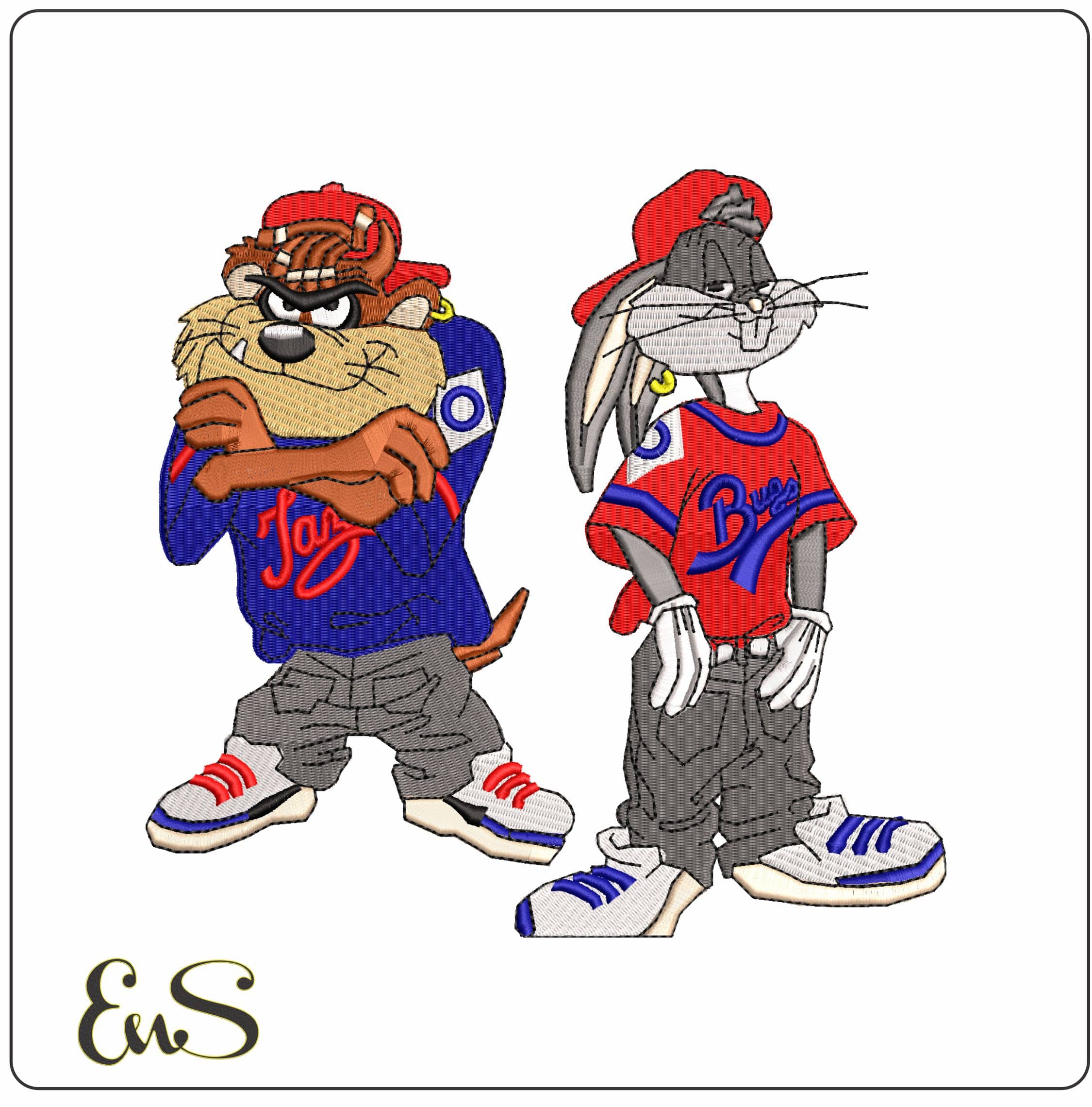 Taz and Bugs in Baseball Outfits Looney Tunes  - Elegant embroidery design file-instant download