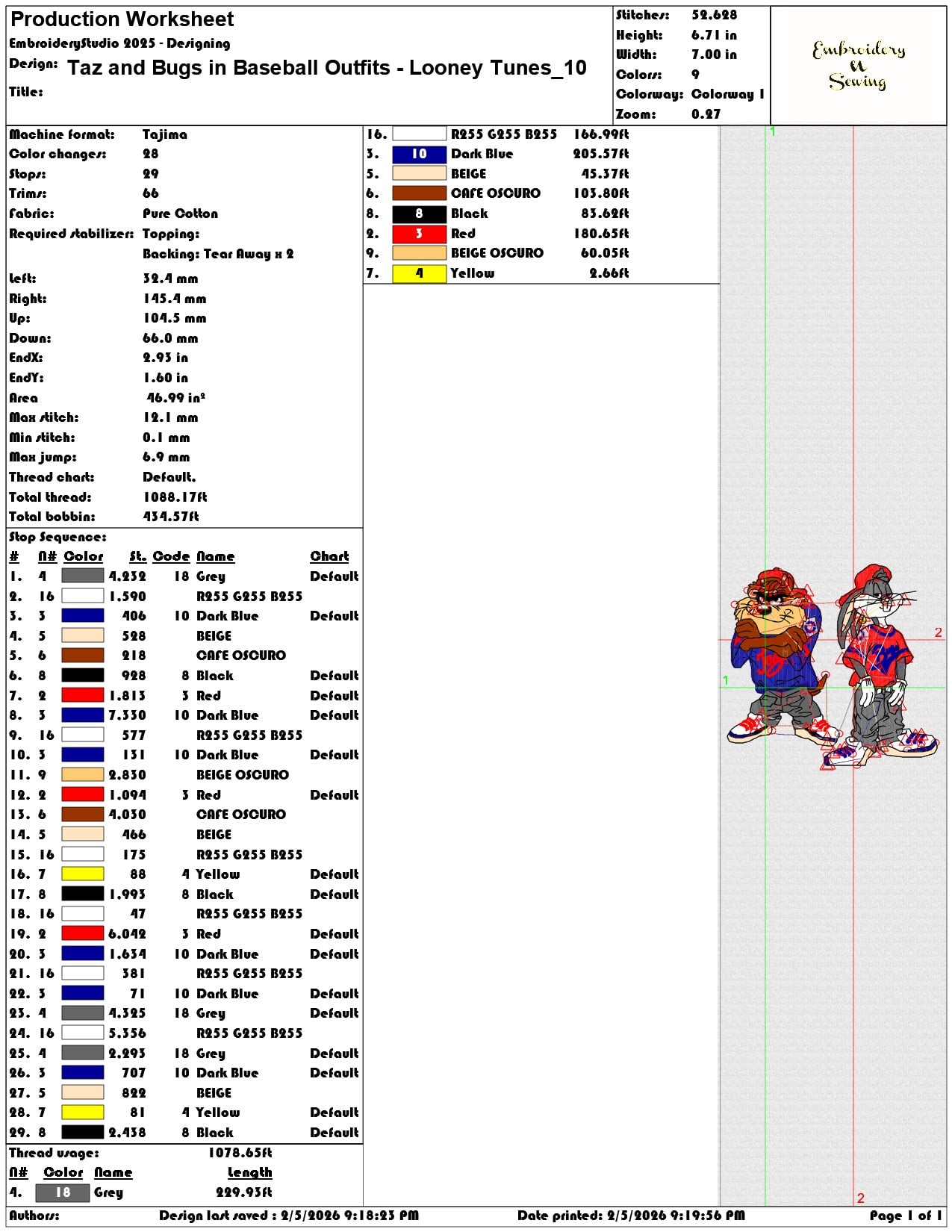 Taz and Bugs in Baseball Outfits Looney Tunes  - Elegant embroidery design file-instant download — view 3