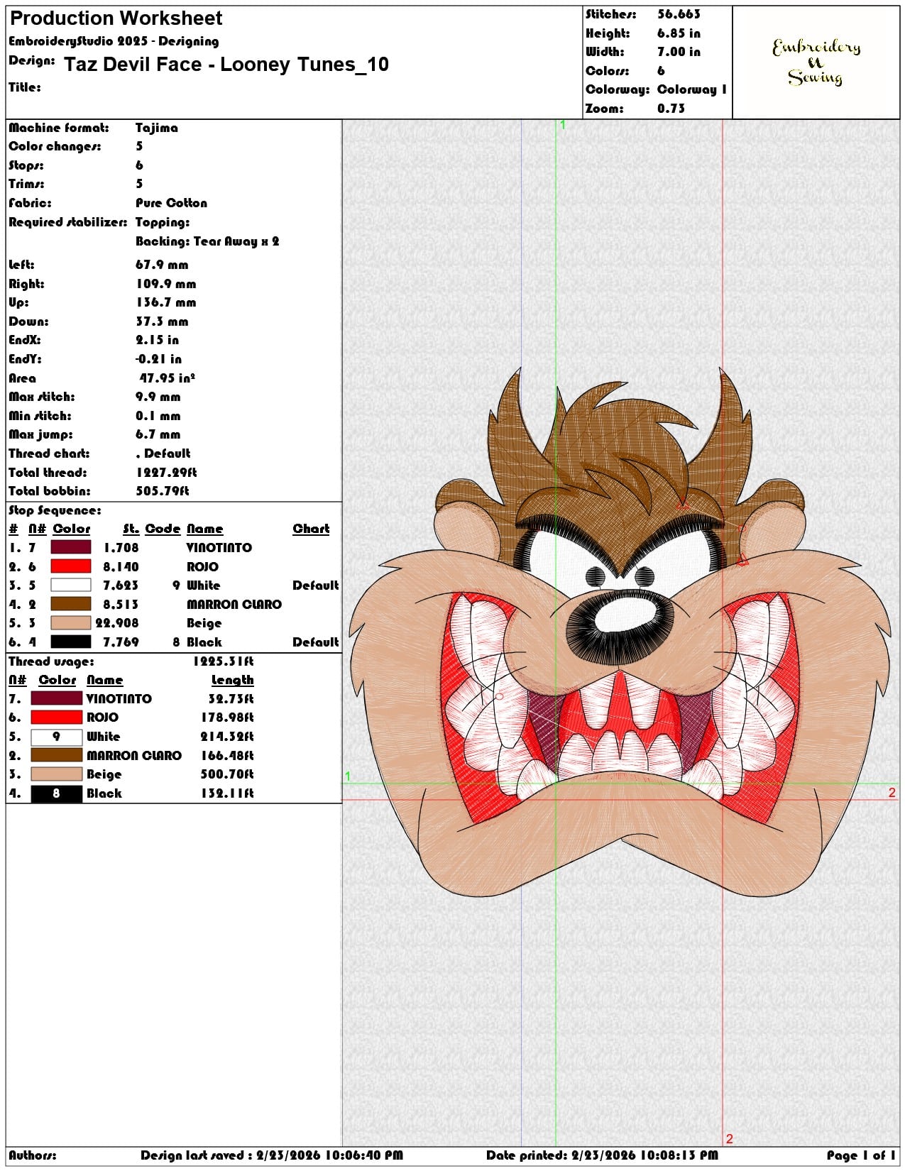 Taz Devil Face Looney Tunes  - Elegant embroidery design file-instant download — view 3