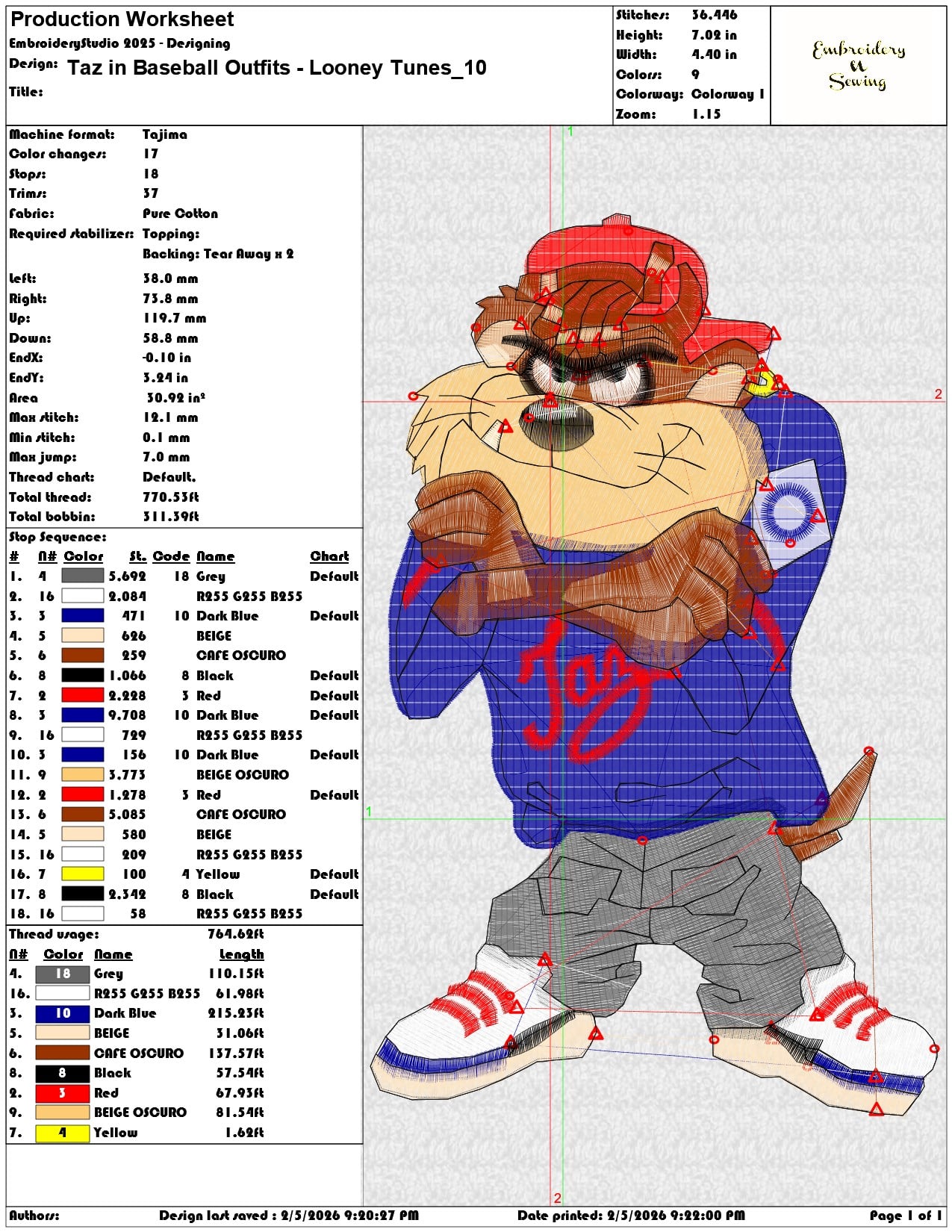 Taz in Baseball Outfits Looney Tunes  - Elegant embroidery design file-instant download — view 3