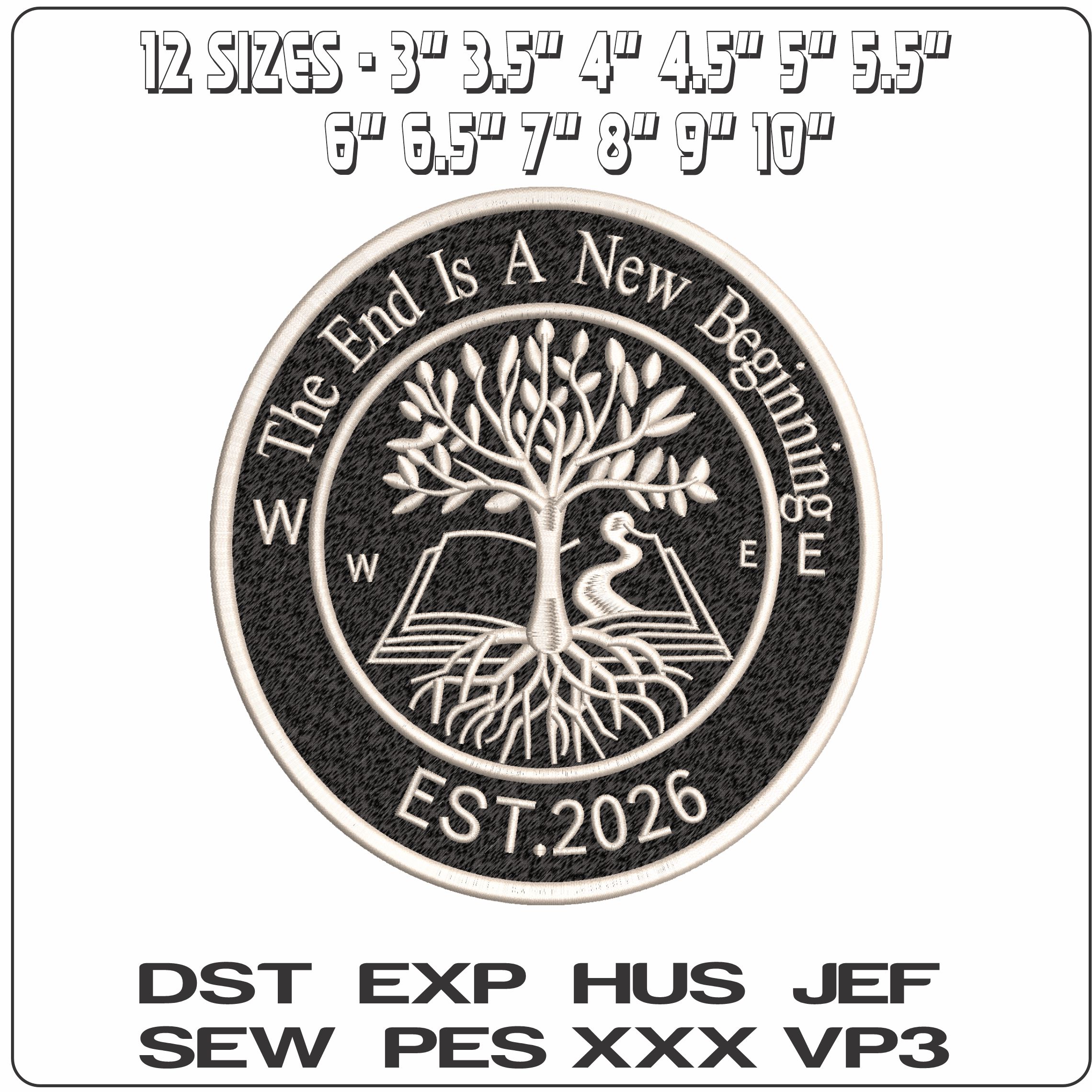 The End is and New Beginning Tree and Book   - Elegant embroidery design file-instant download — view 2