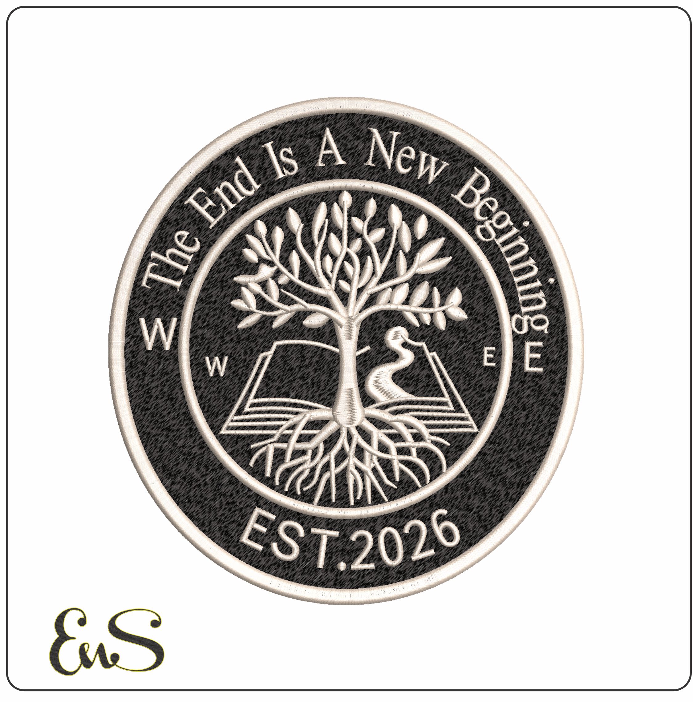 The End is and New Beginning Tree and Book   - Elegant embroidery design file-instant download