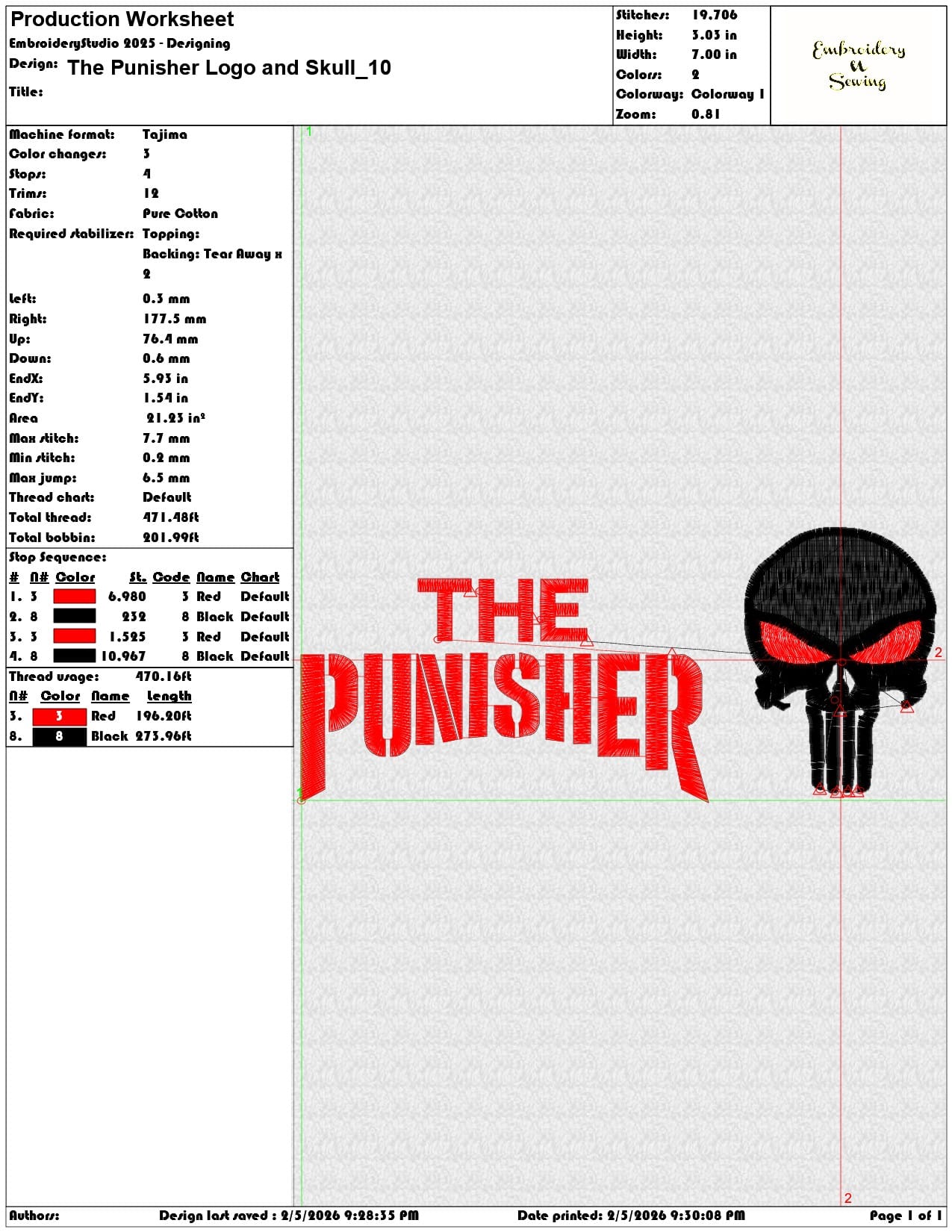 The Punisher Logo and Skull  - Elegant embroidery design file-instant download — view 3