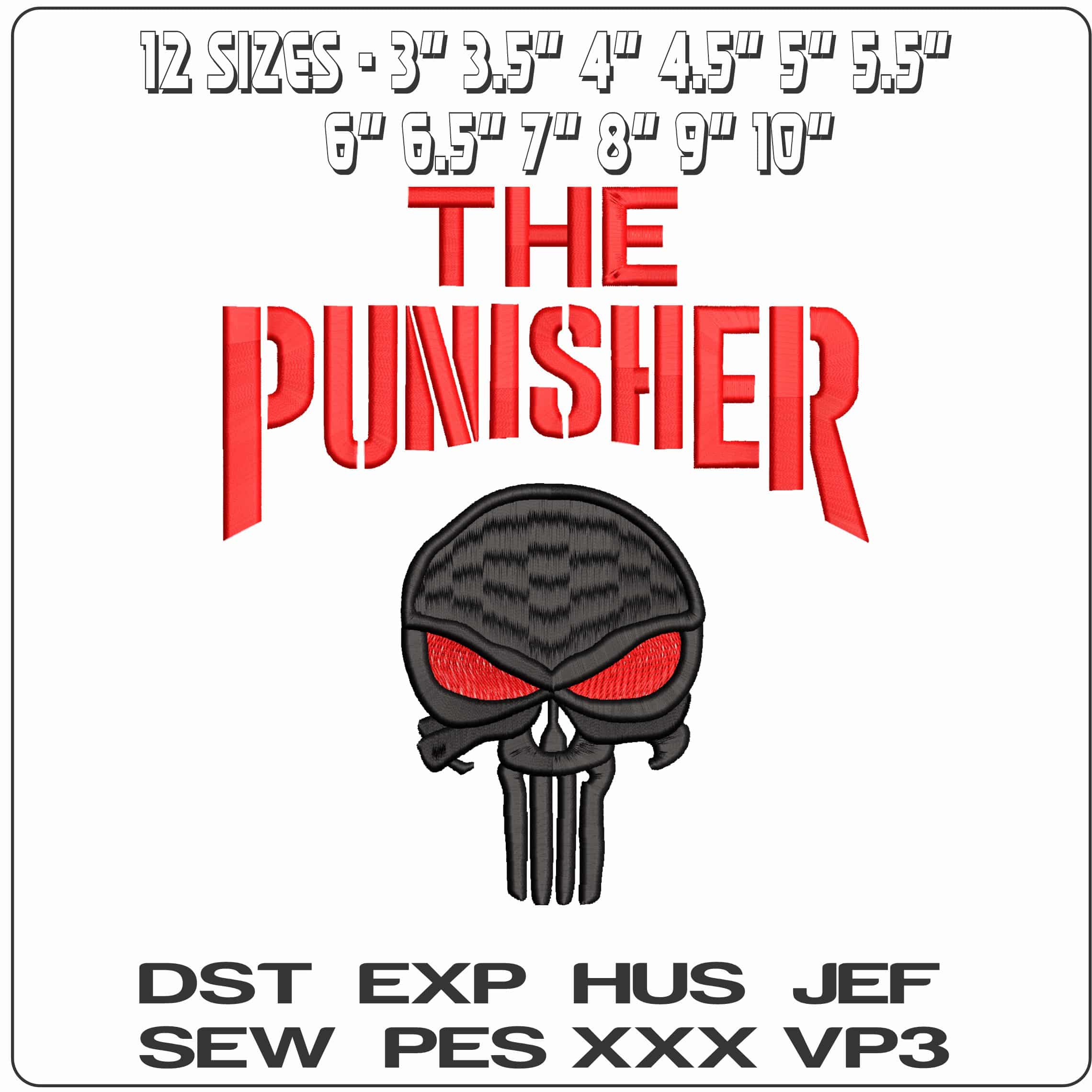 The Punisher Logo and Skull Stacked  - Elegant embroidery design file-instant download — view 2