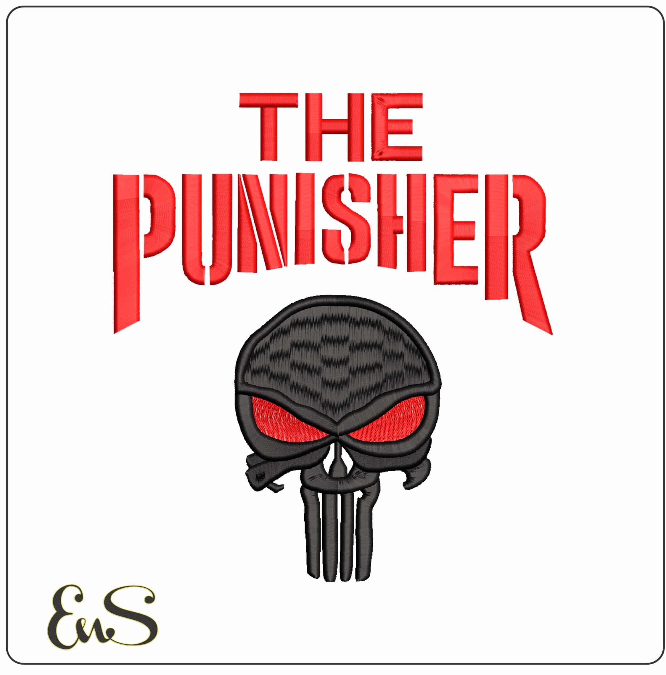 The Punisher Logo and Skull Stacked  - Elegant embroidery design file-instant download