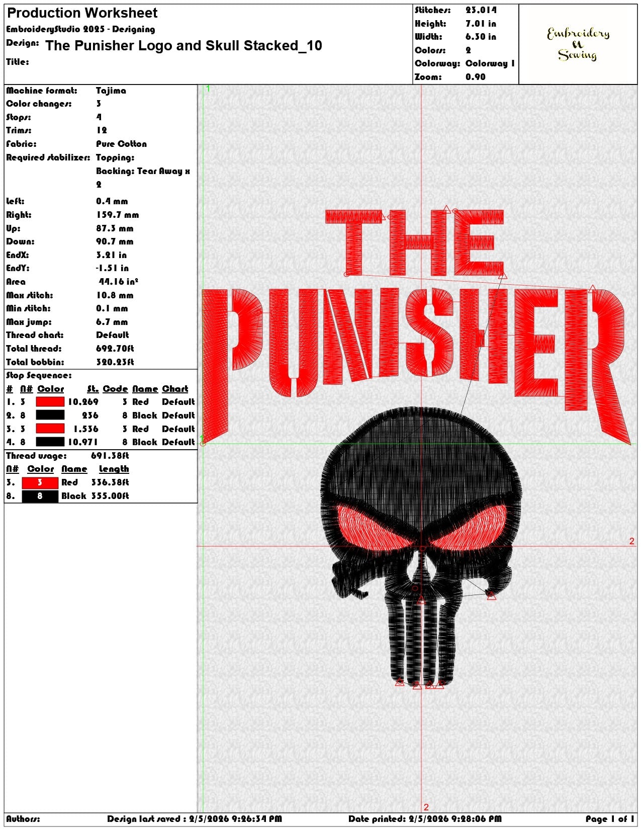 The Punisher Logo and Skull Stacked  - Elegant embroidery design file-instant download — view 3