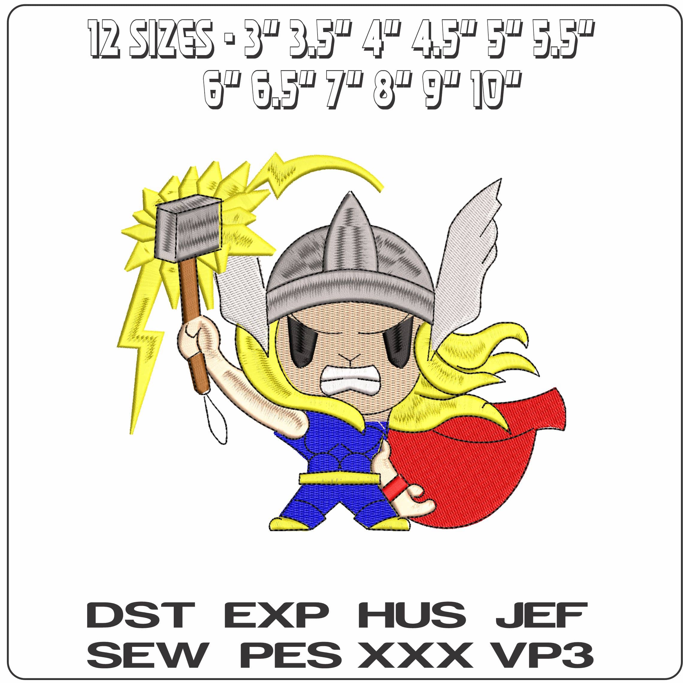 Thor with Hammer Chibi Marvel Comic  - Elegant embroidery design file-instant download — view 2