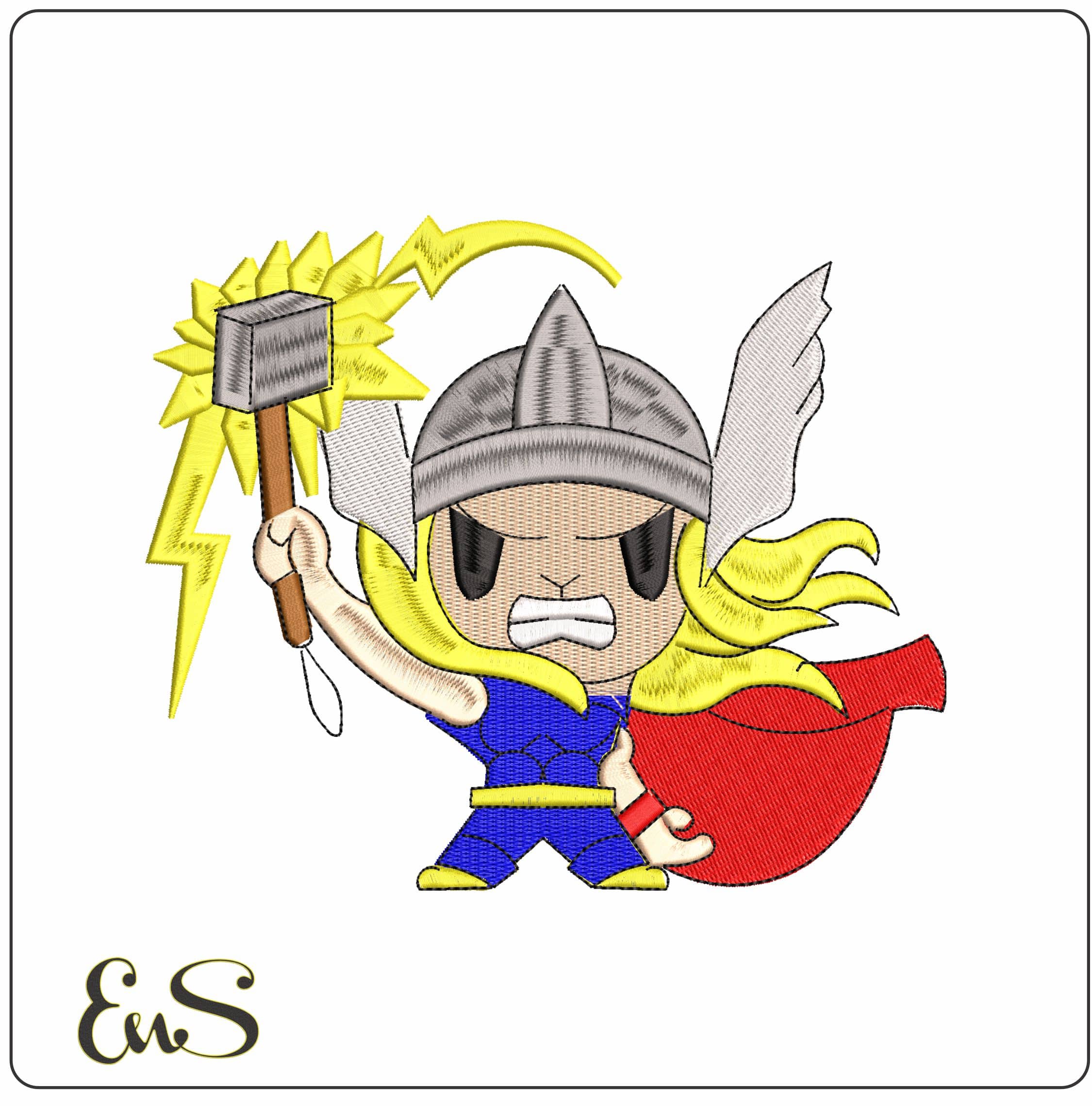 Thor with Hammer Chibi Marvel Comic  - Elegant embroidery design file-instant download