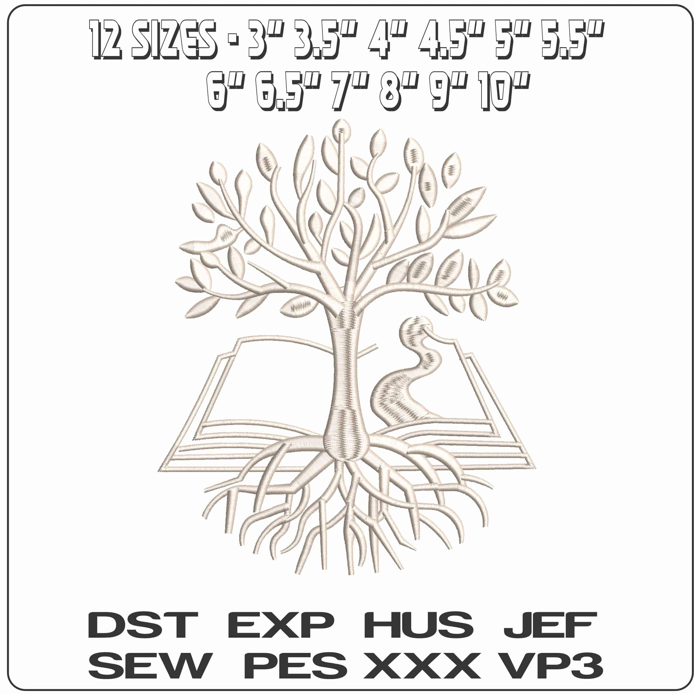 ThTree and Book   - Elegant embroidery design file-instant download — view 2