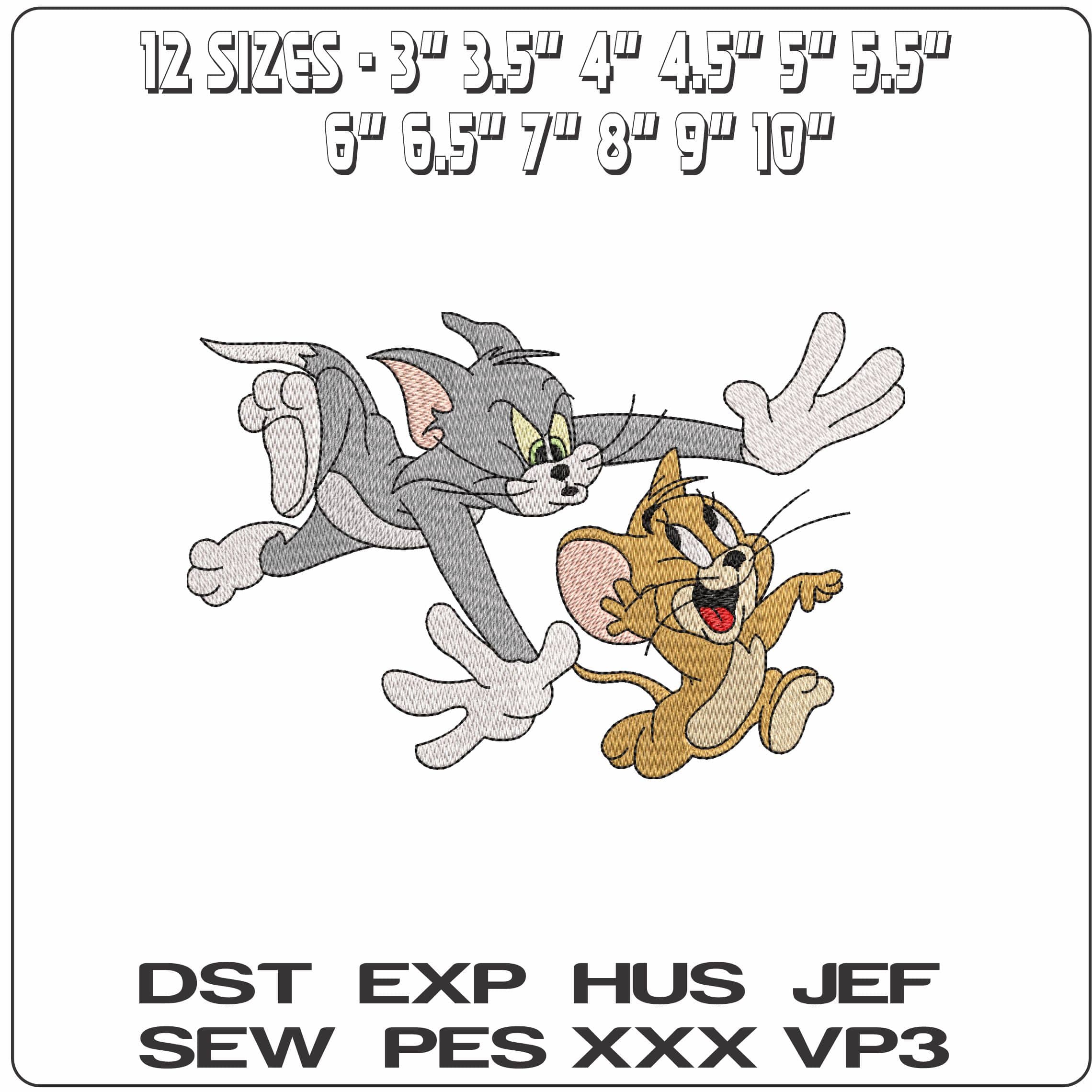 Tommy Chasing Jerry   - Elegant embroidery design file-instant download — view 2