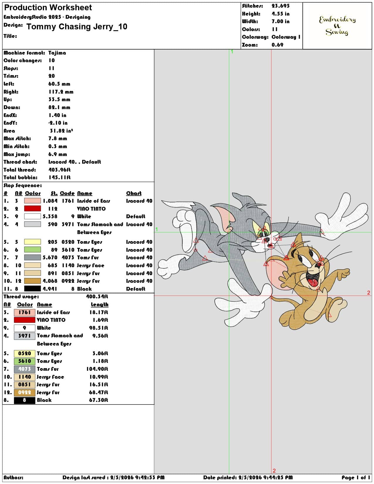 Tommy Chasing Jerry   - Elegant embroidery design file-instant download — view 3