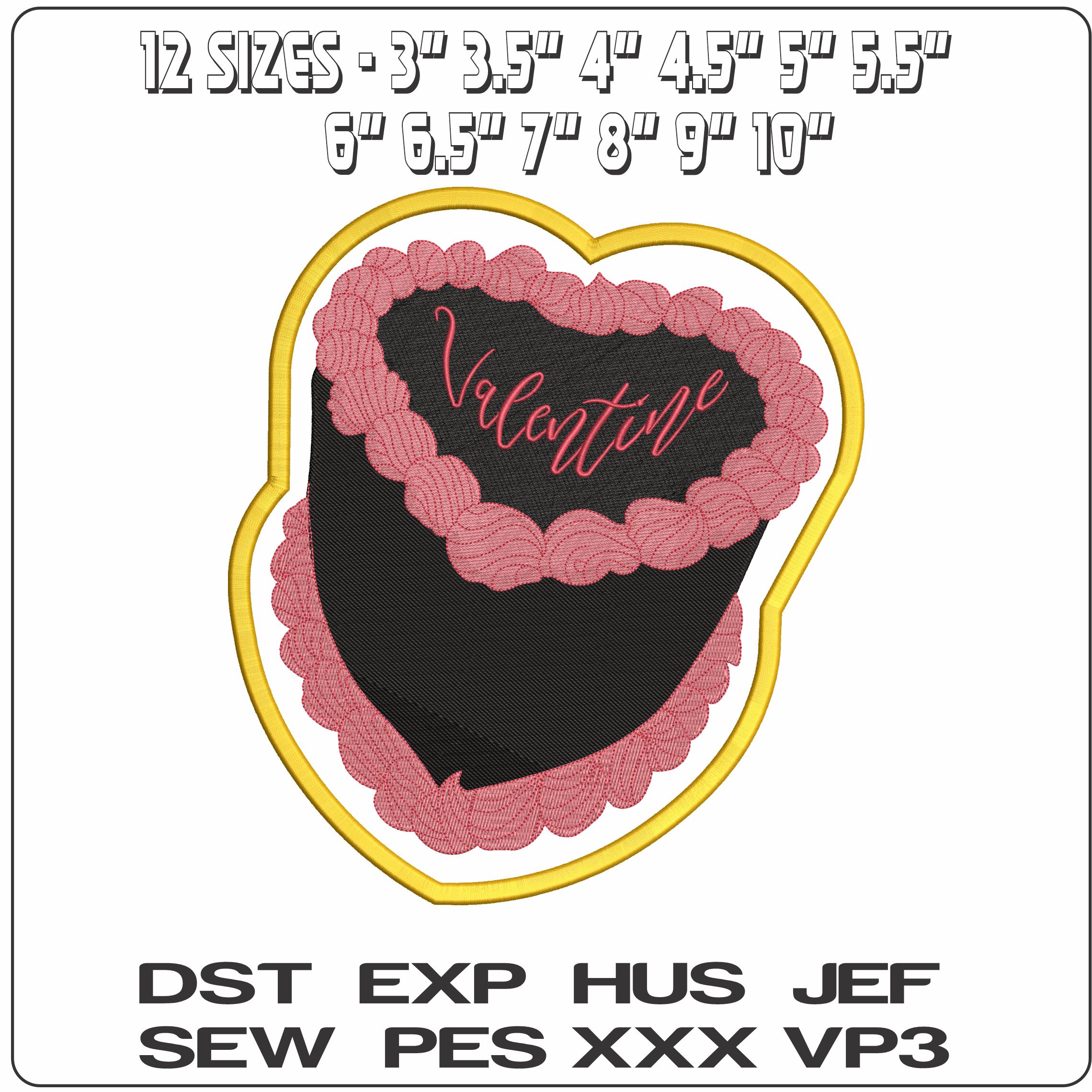 Valentine cake with outline   - Elegant embroidery design file-instant download — view 2