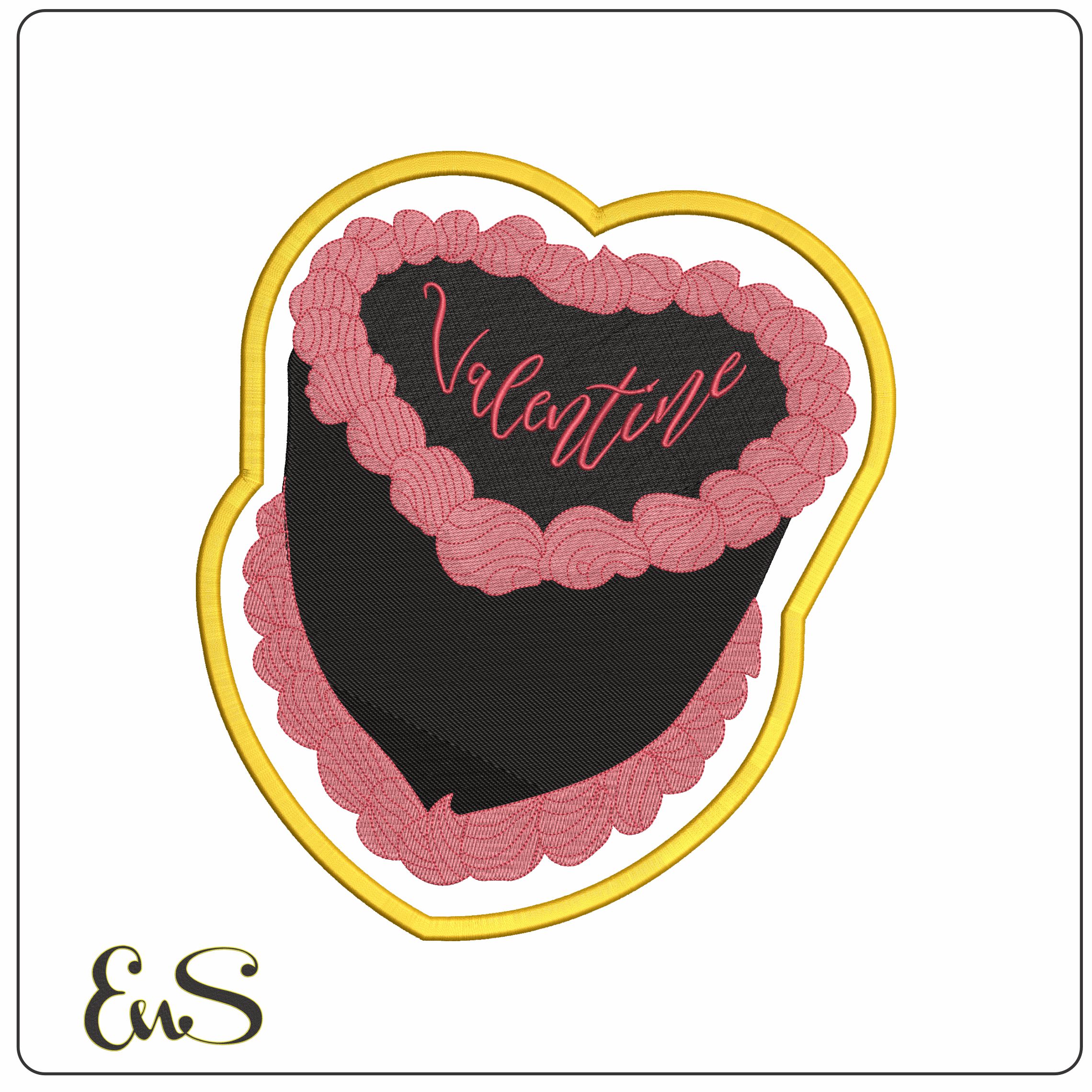 Valentine cake with outline   - Elegant embroidery design file-instant download
