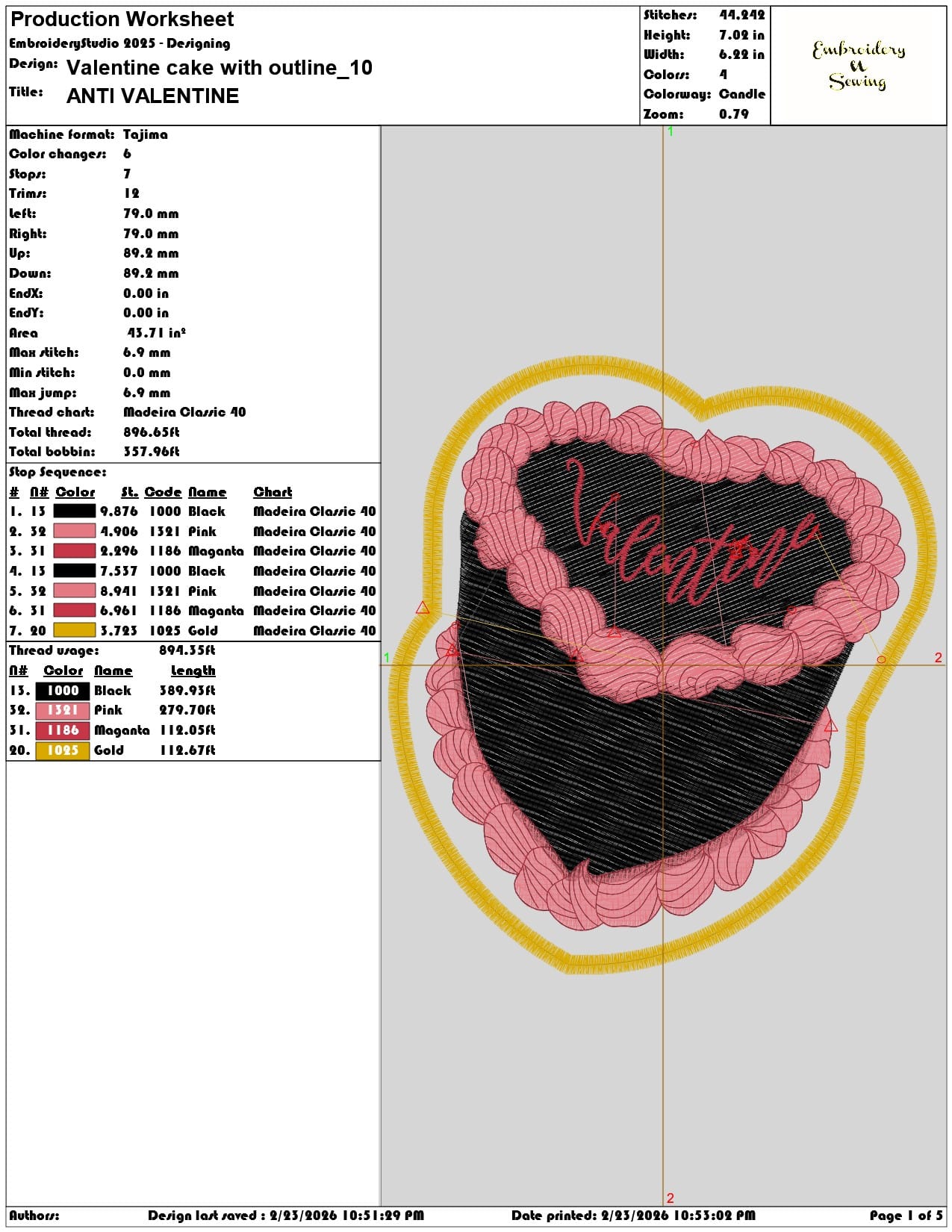 Valentine cake with outline   - Elegant embroidery design file-instant download — view 3