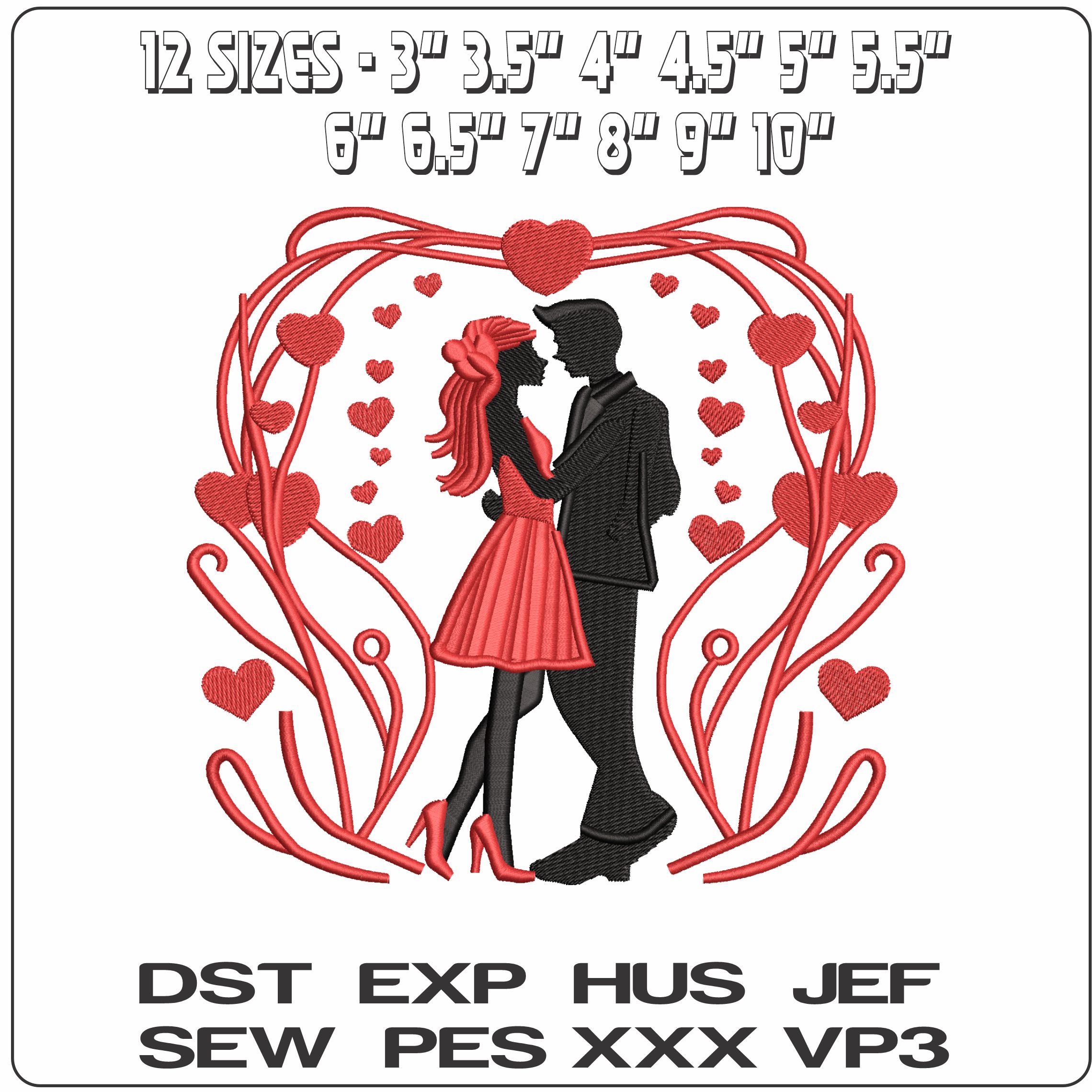 Valentine Couple   - Elegant embroidery design file-instant download — view 2