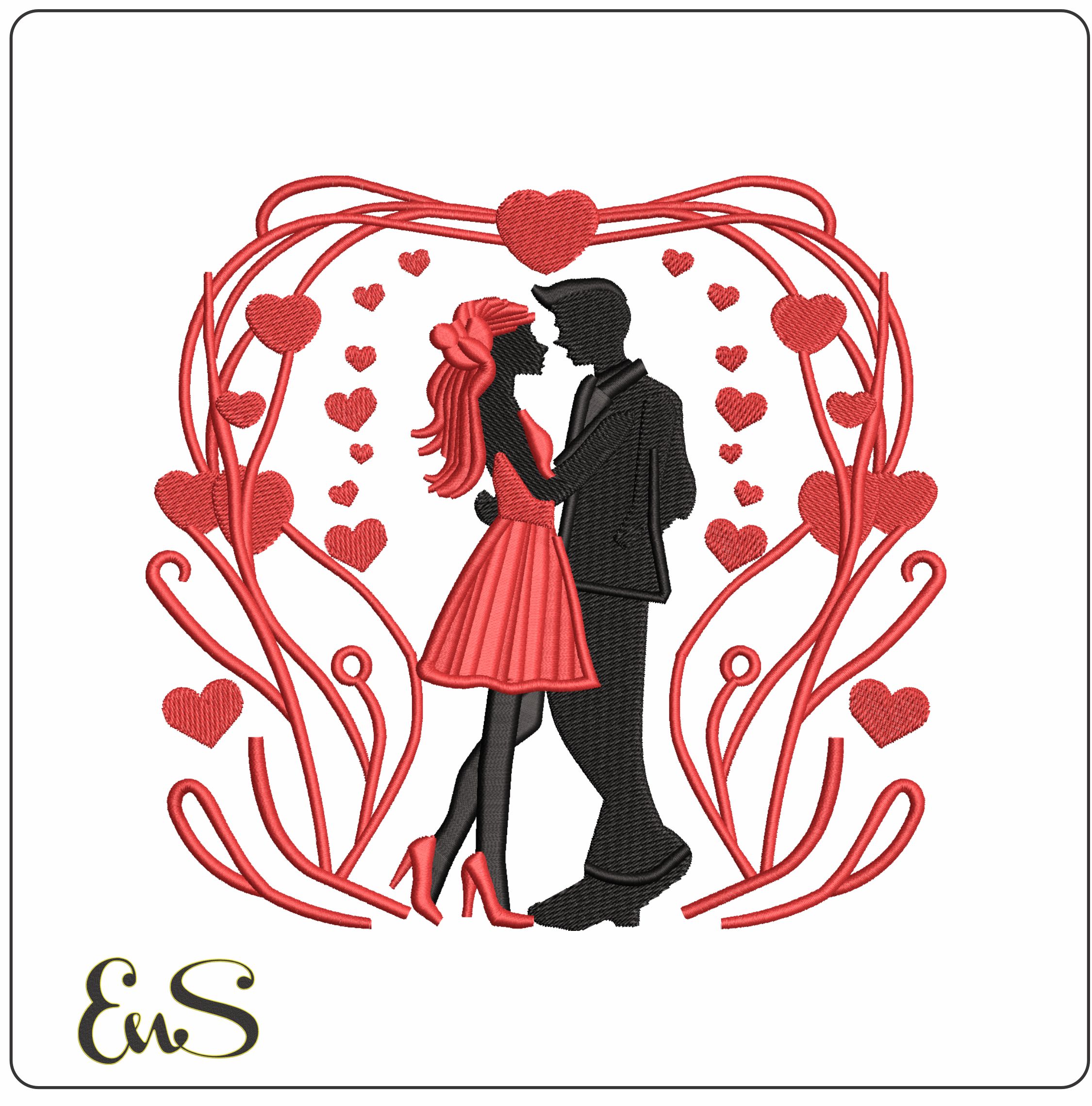 Valentine Couple   - Elegant embroidery design file-instant download