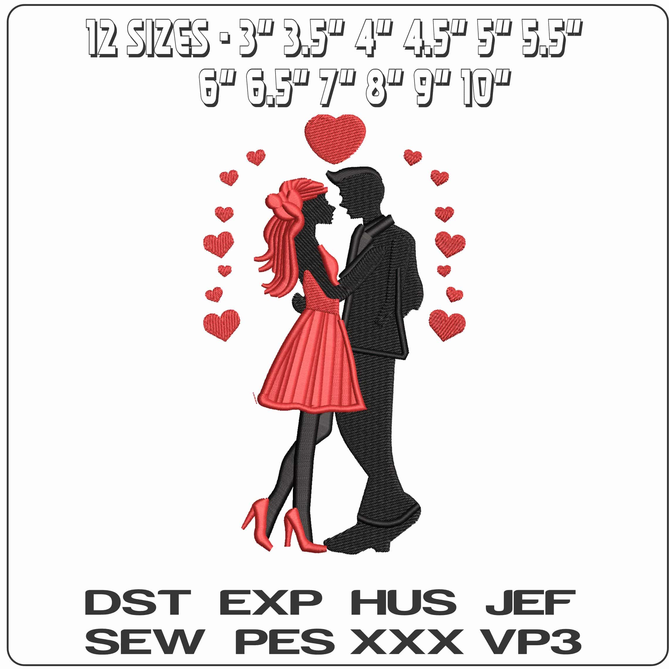 Valentine Couple with Hearts   - Elegant embroidery design file-instant download — view 2