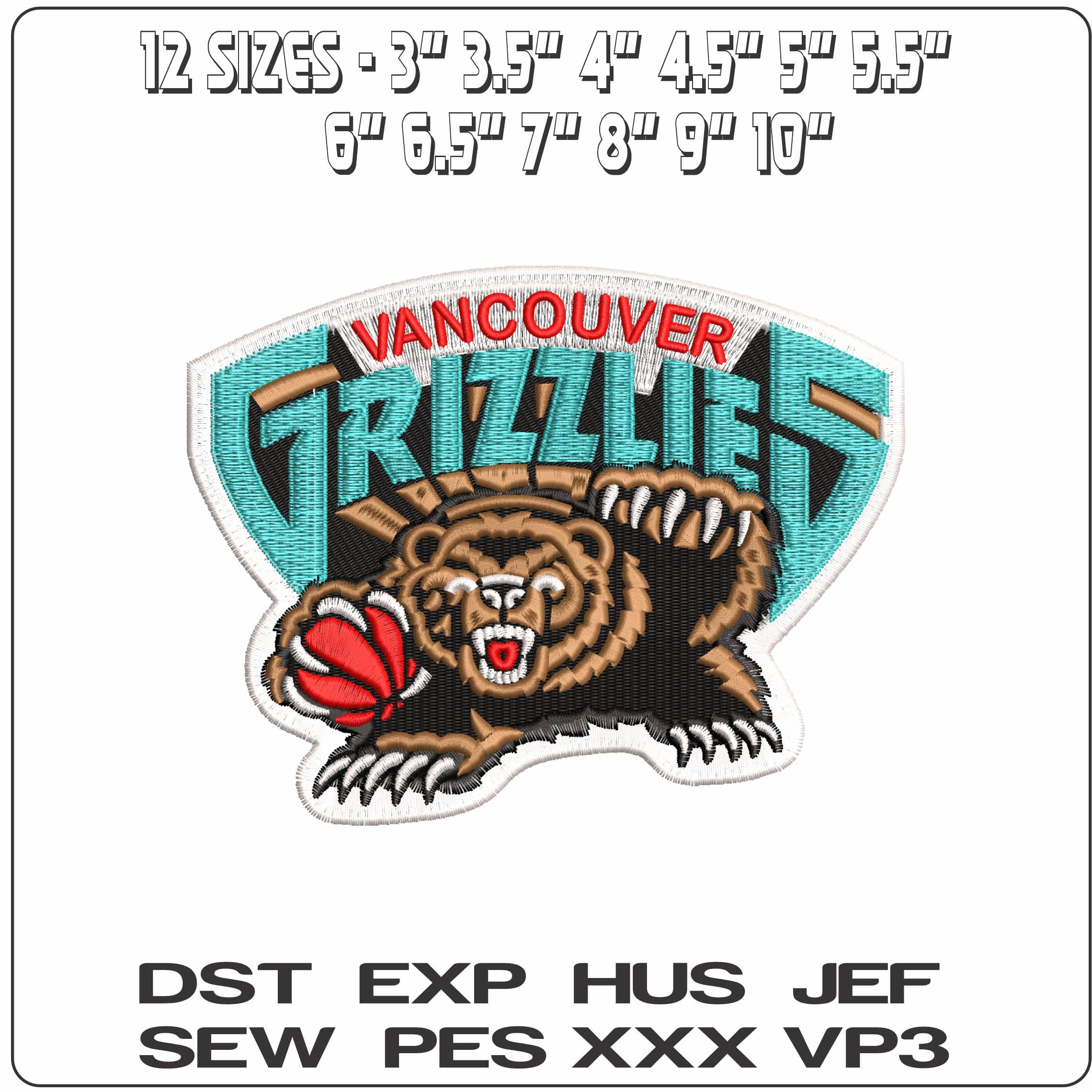 Vancouver Grizzlies 1995 2001 NBA   - Elegant embroidery design file-instant download — view 2