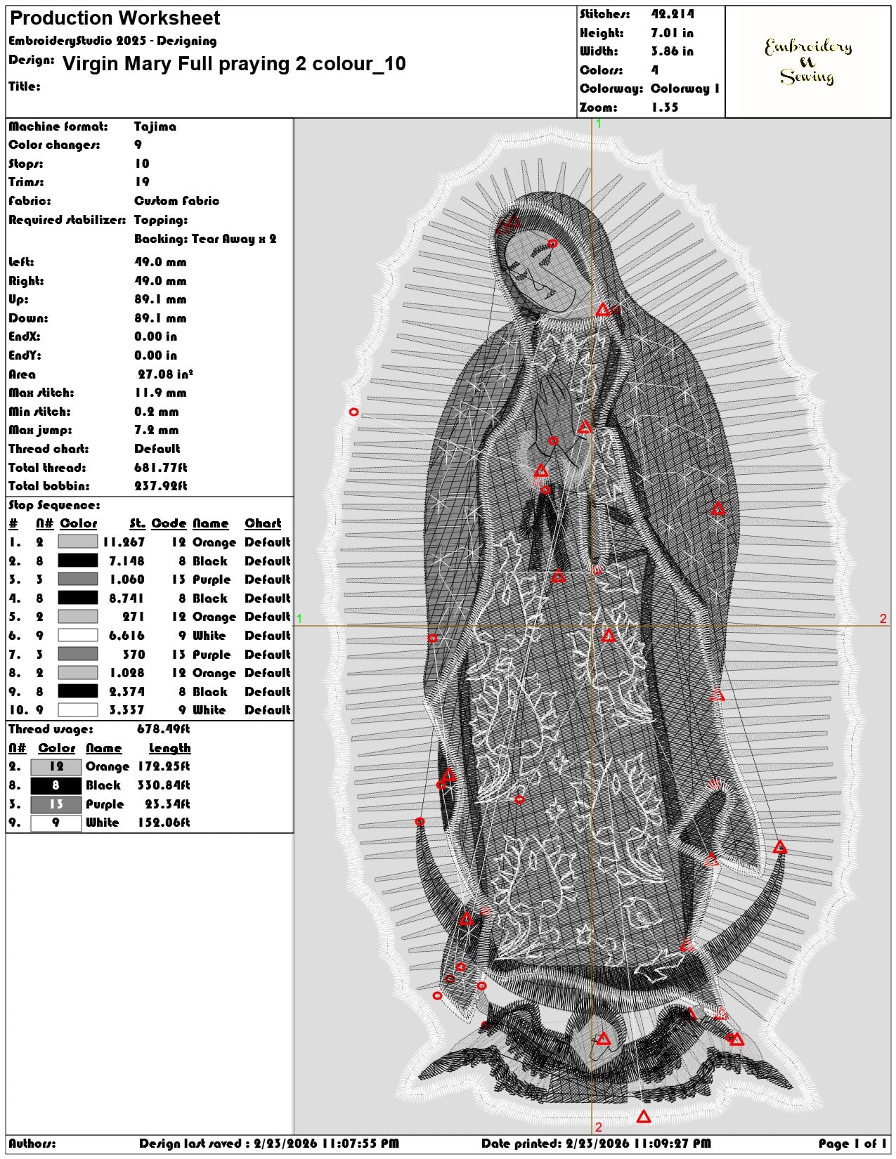 Virgin Mary Full praying 2 colour   - Elegant embroidery design file-instant download — view 3